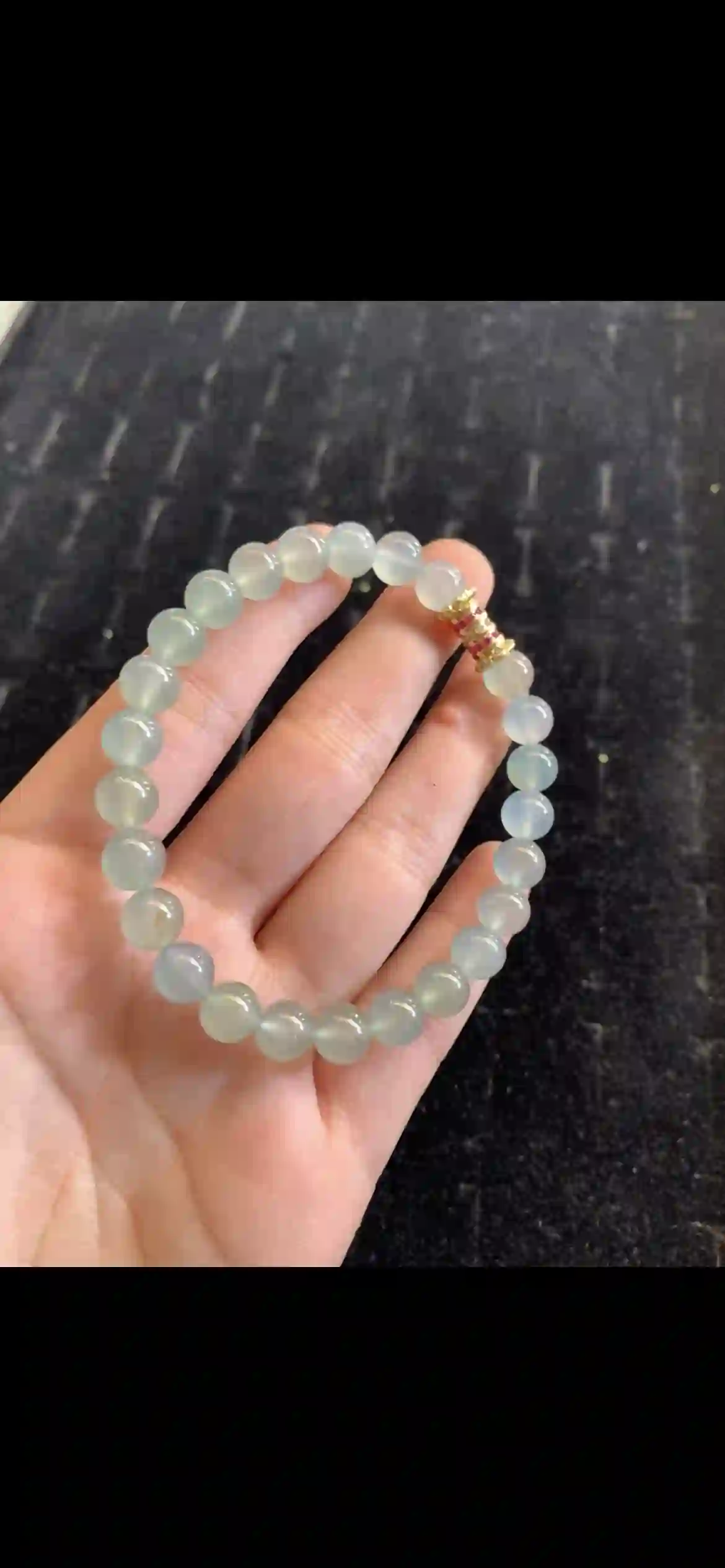 Highly Translucent Icy Pale Green Jade Bead Bracelet with Gemstone Spacer | Myanmar Jadeite reference #19140001