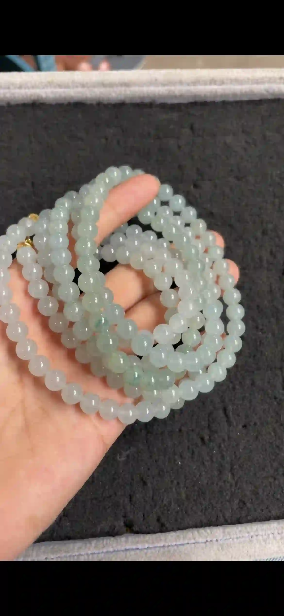  Icy Pale Celadon Floating‑Pattern Jadeite Multi‑Loop Strand | Myanmar Jadeite reference #9510004