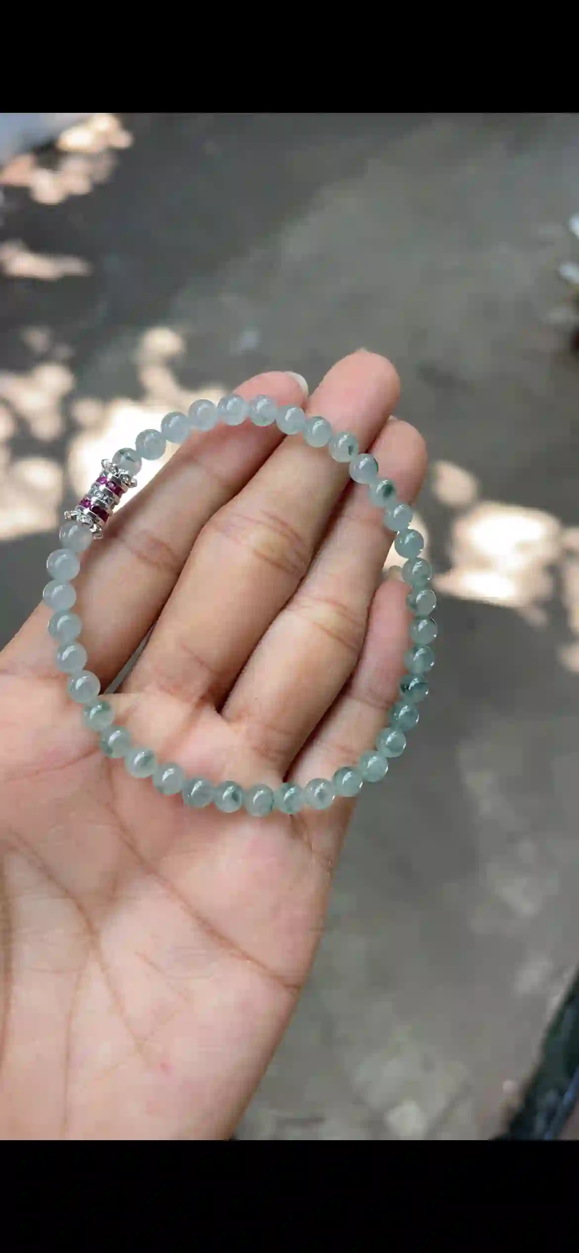  Icy Floating Blue‑Green Jadeite Dainty Bead Bracelet, view 2 | Myanmar Jadeite reference #10170002