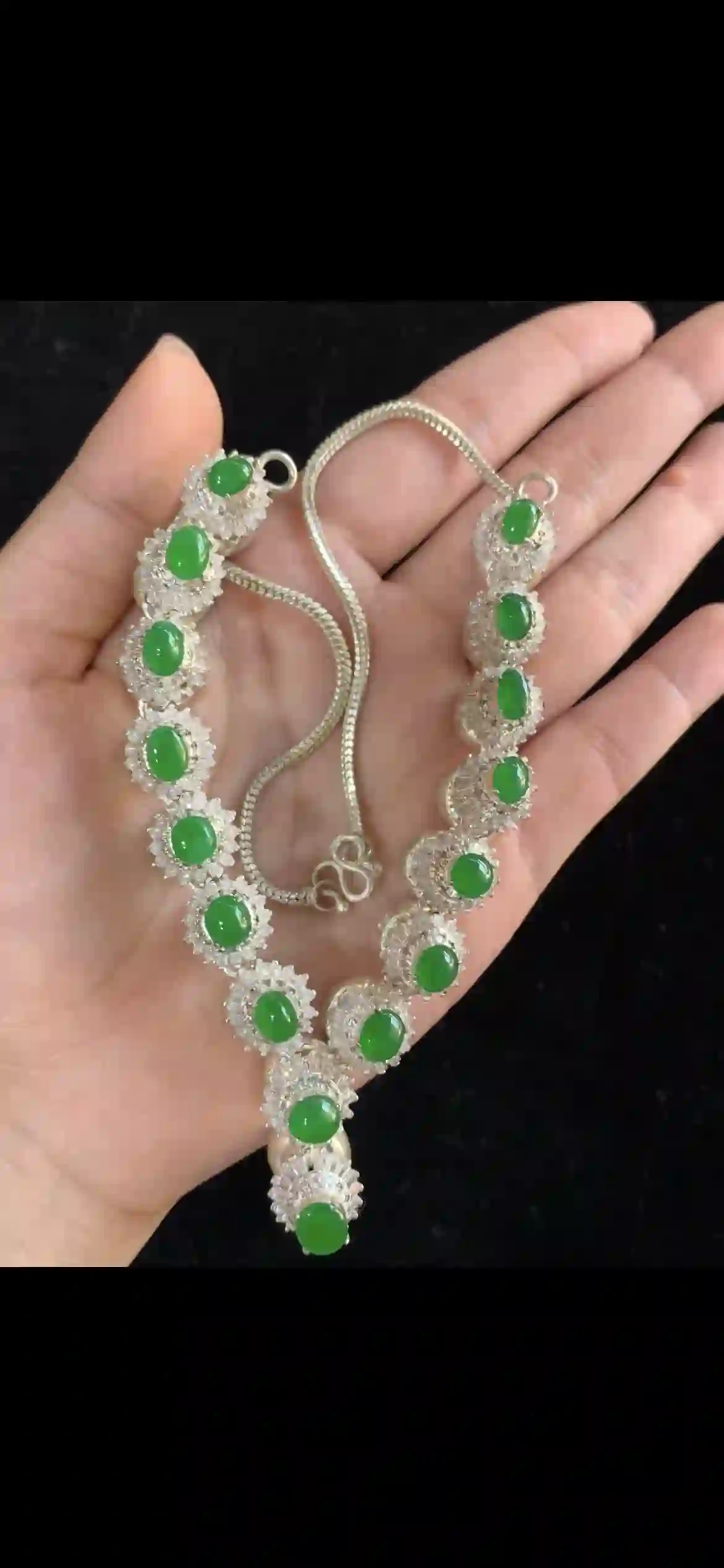 Imperial Green Jade & Diamond Halo Statement Necklace — Luxury Silver Collar Design | Myanmar Jadeite reference #34860001
