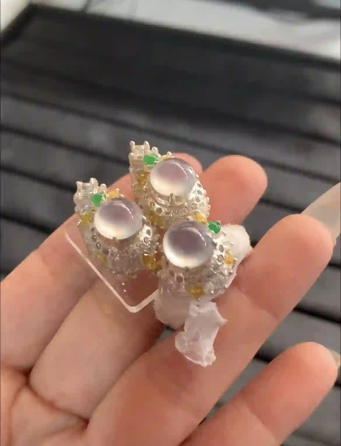  Icy Jade Jewelry Set with Colorful Accents | Myanmar Jadeite reference #2160008