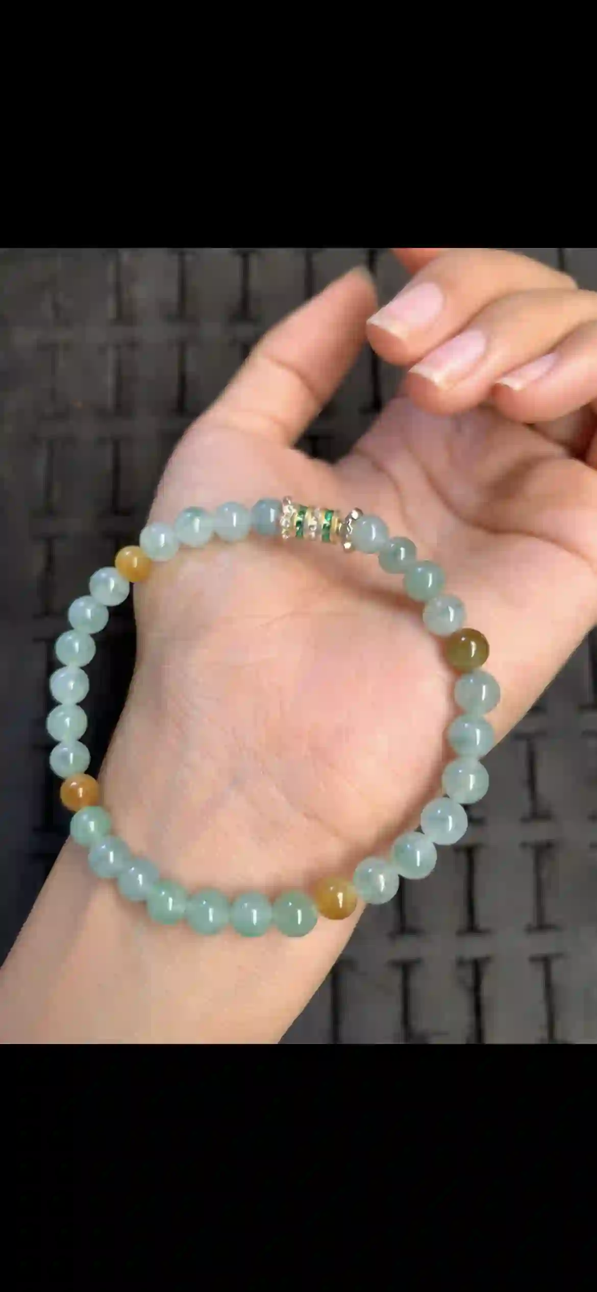 Icy Blue‑Green & Honey Yellow Jadeite Bead Bracelet | Myanmar Jadeite reference #13770001