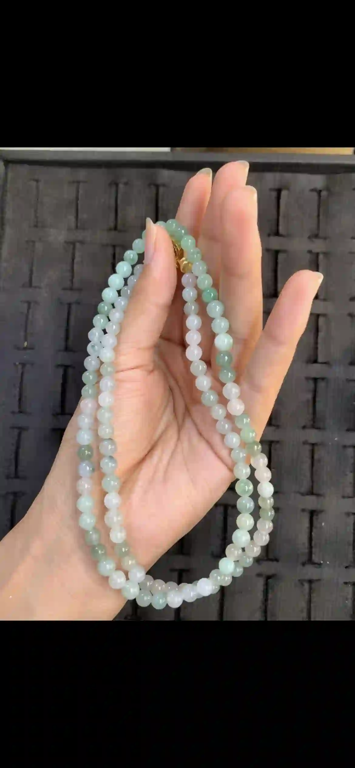 Icy Floating‑Green Jade Bead Necklace | Myanmar Jadeite reference #14760001