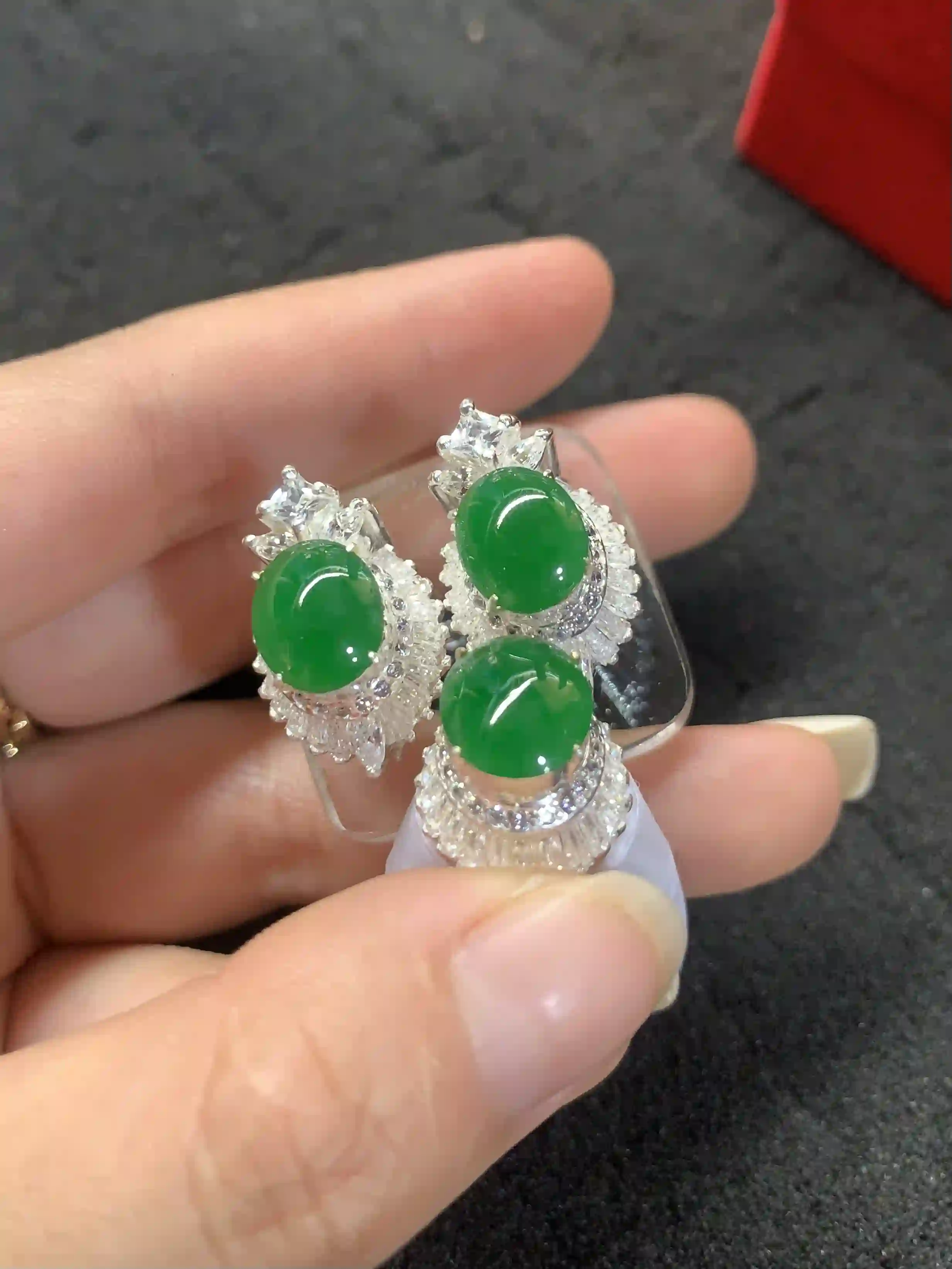 Luxury Green Jade Earrings | Myanmar Jadeite reference #60002