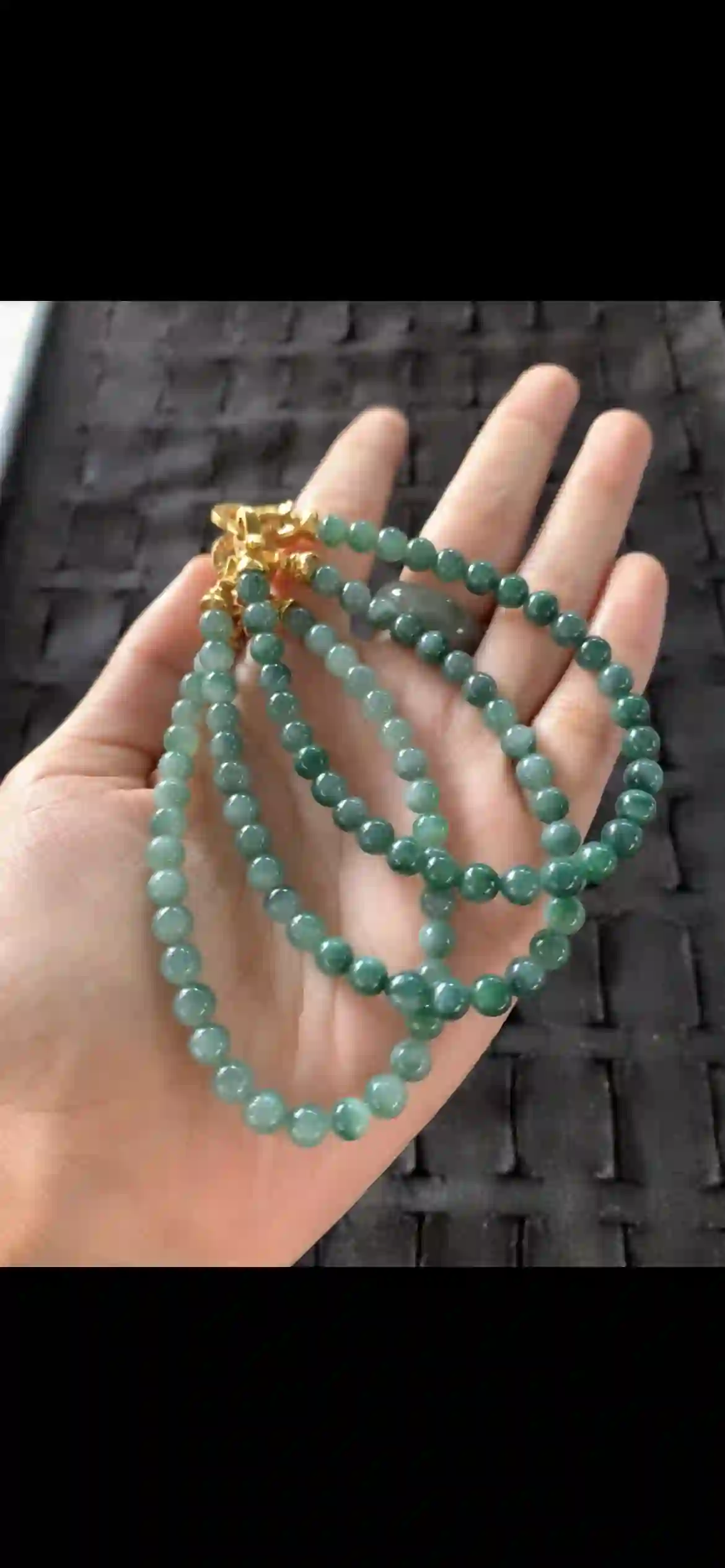 Deep Emerald Green Jade Beaded Necklaces — Trio with Gold Clasps, view 2 | Myanmar Jadeite reference #27660002