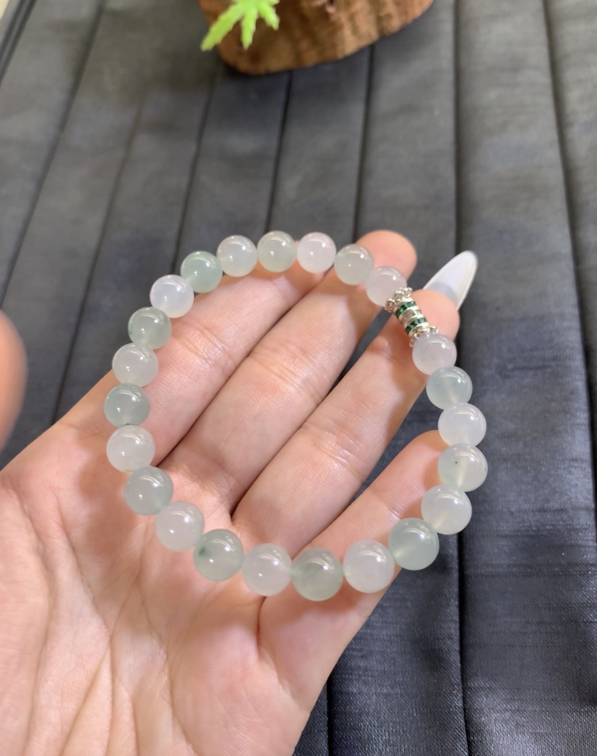 Natural Icy Green Jade Beaded Bracelet - Burmese Jadeite from Myanmar