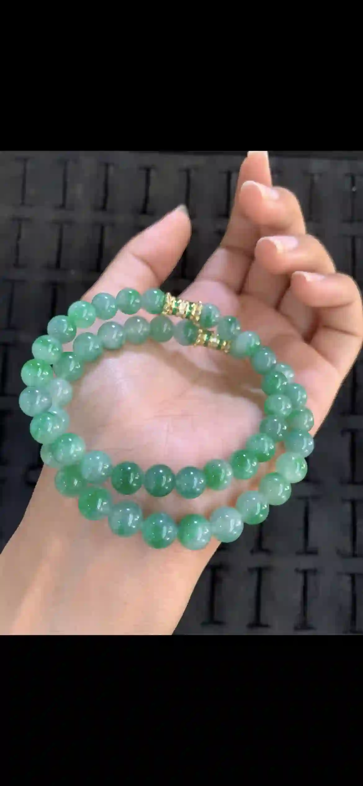  Double-Strand Gradient Green Jade Bead Bracelet with Gemstone Accent Clasp, view 2 | Myanmar Jadeite reference #17220001