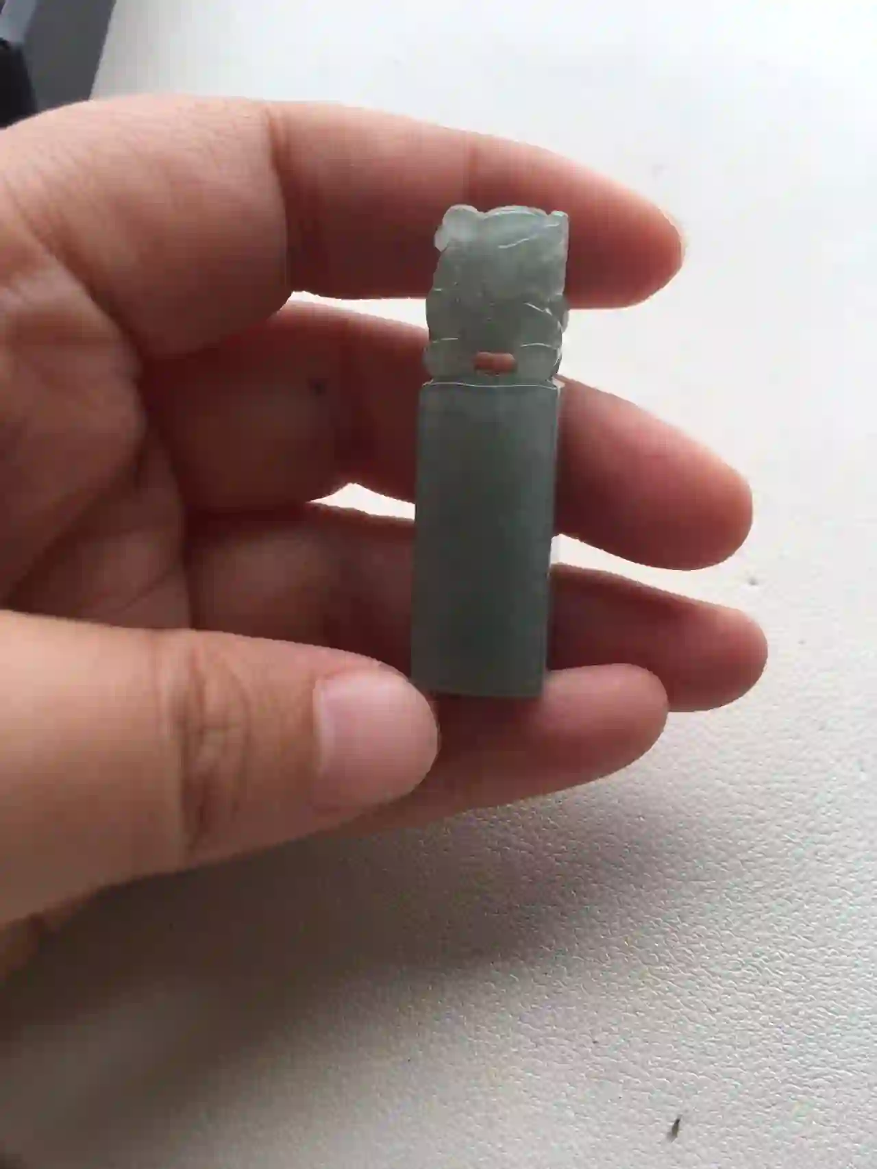 Natural Oil Green Jade Pixiu Seal Pendant | Myanmar Jadeite reference #2040007