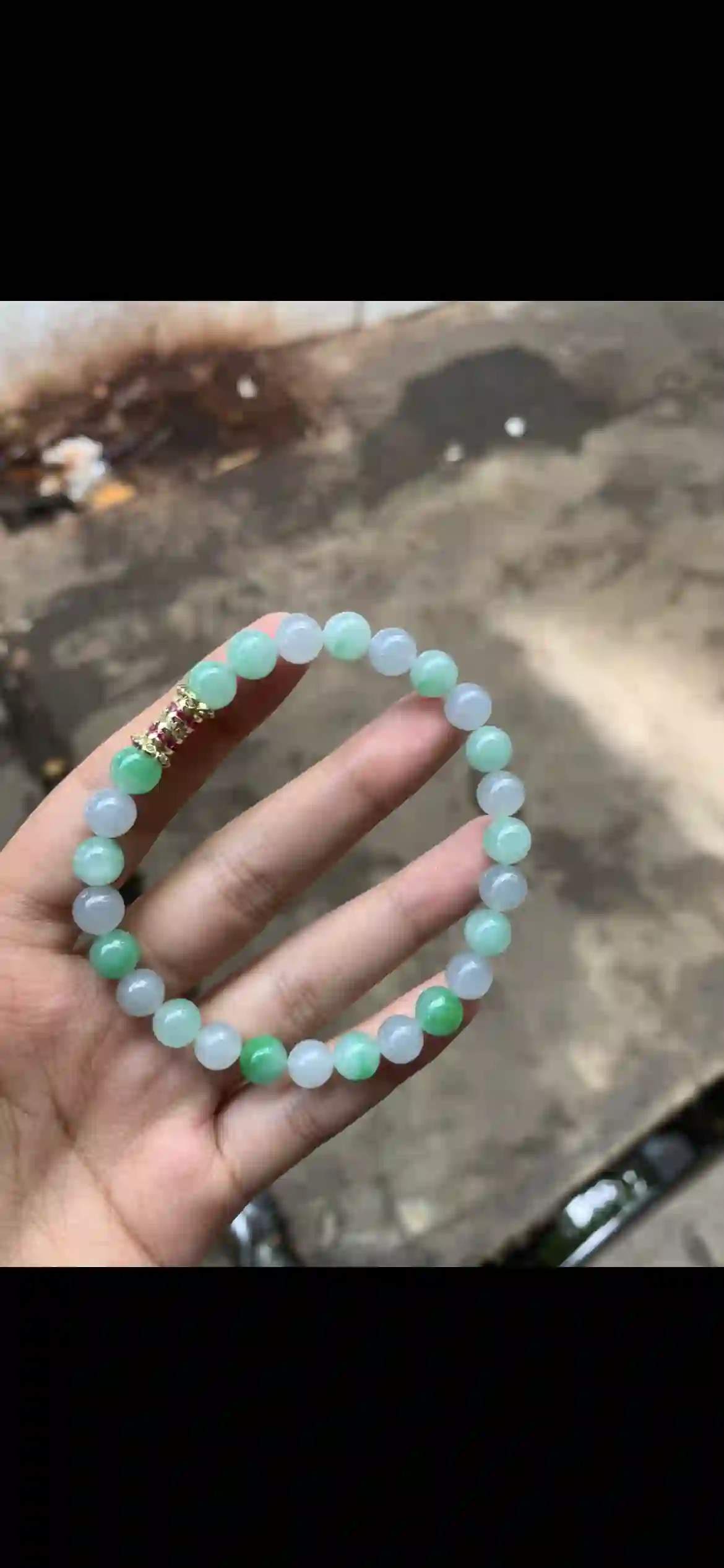 Icy Floating Green Jade Bead Bracelet with Gemstone Accent Clasp | Myanmar Jadeite reference #17490001