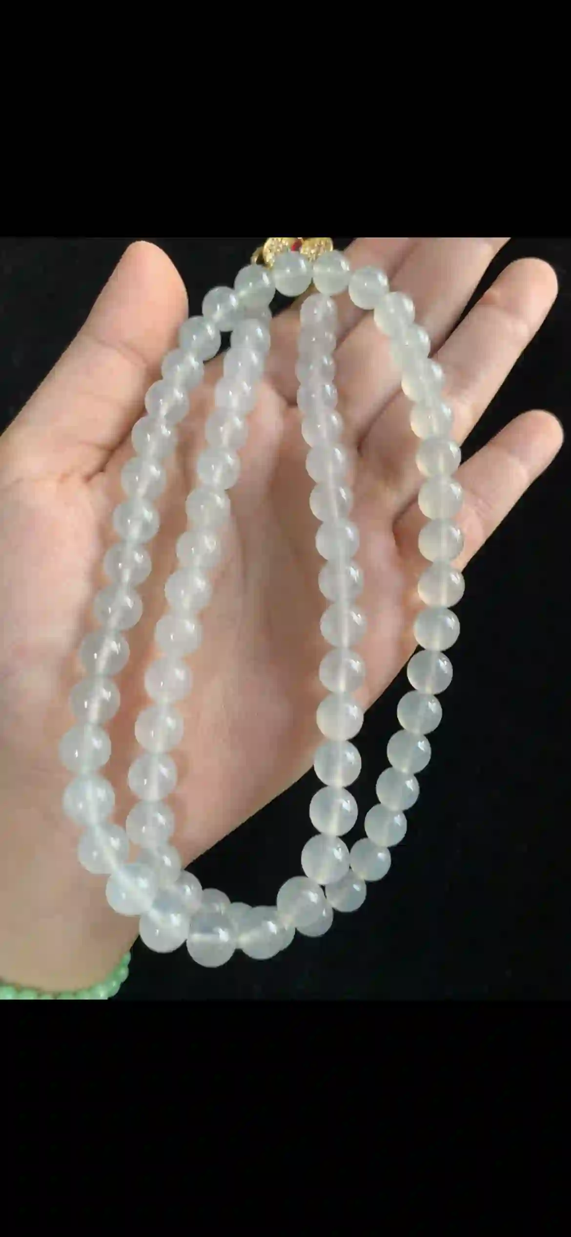 Icy Translucent White Jade Beaded Necklace | Myanmar Jadeite reference #35370001