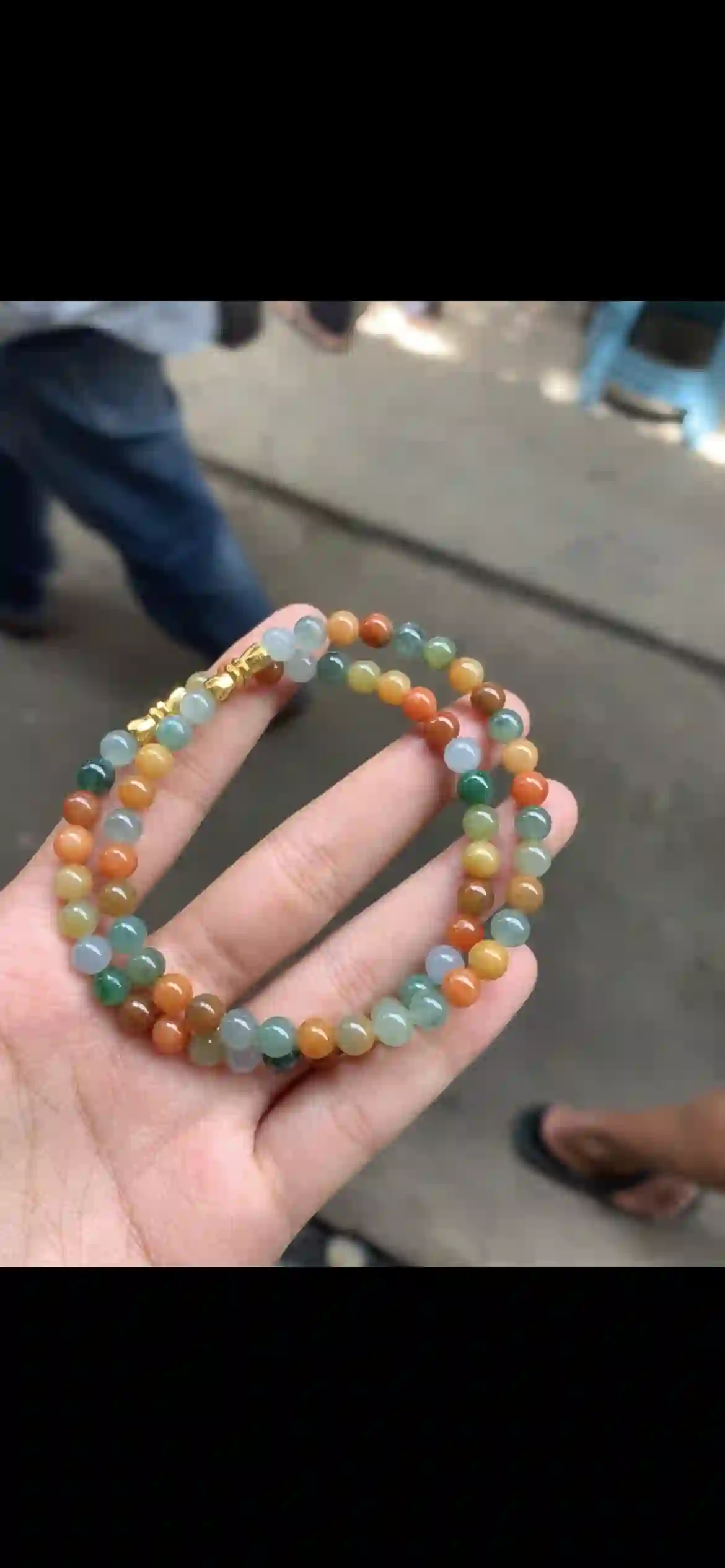 Rainbow Multicolor Icy Jadeite Bead Bracelet | Myanmar Jadeite reference #10440001