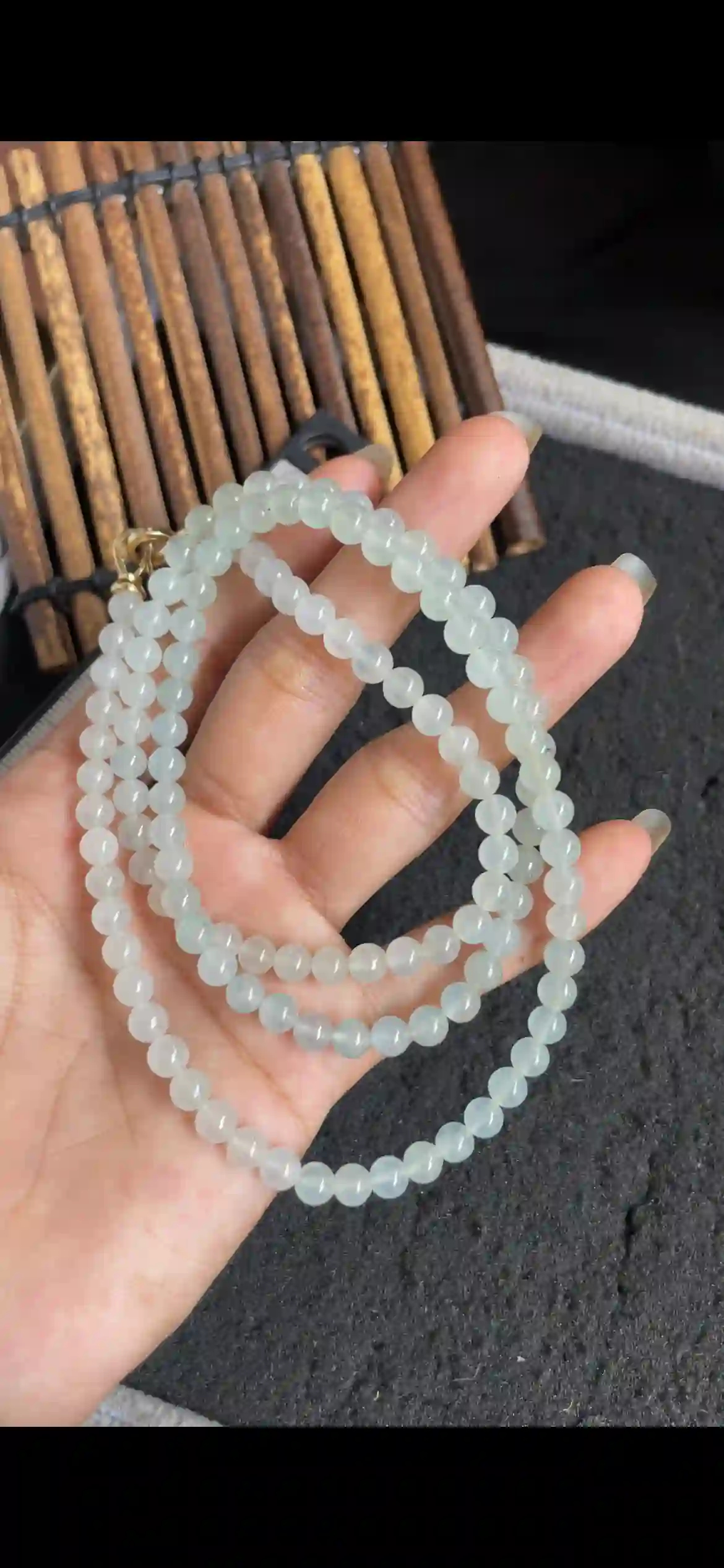 Icy Translucent White Jade Bead Necklace, Multi-Layer Style | Myanmar Jadeite reference #5790002