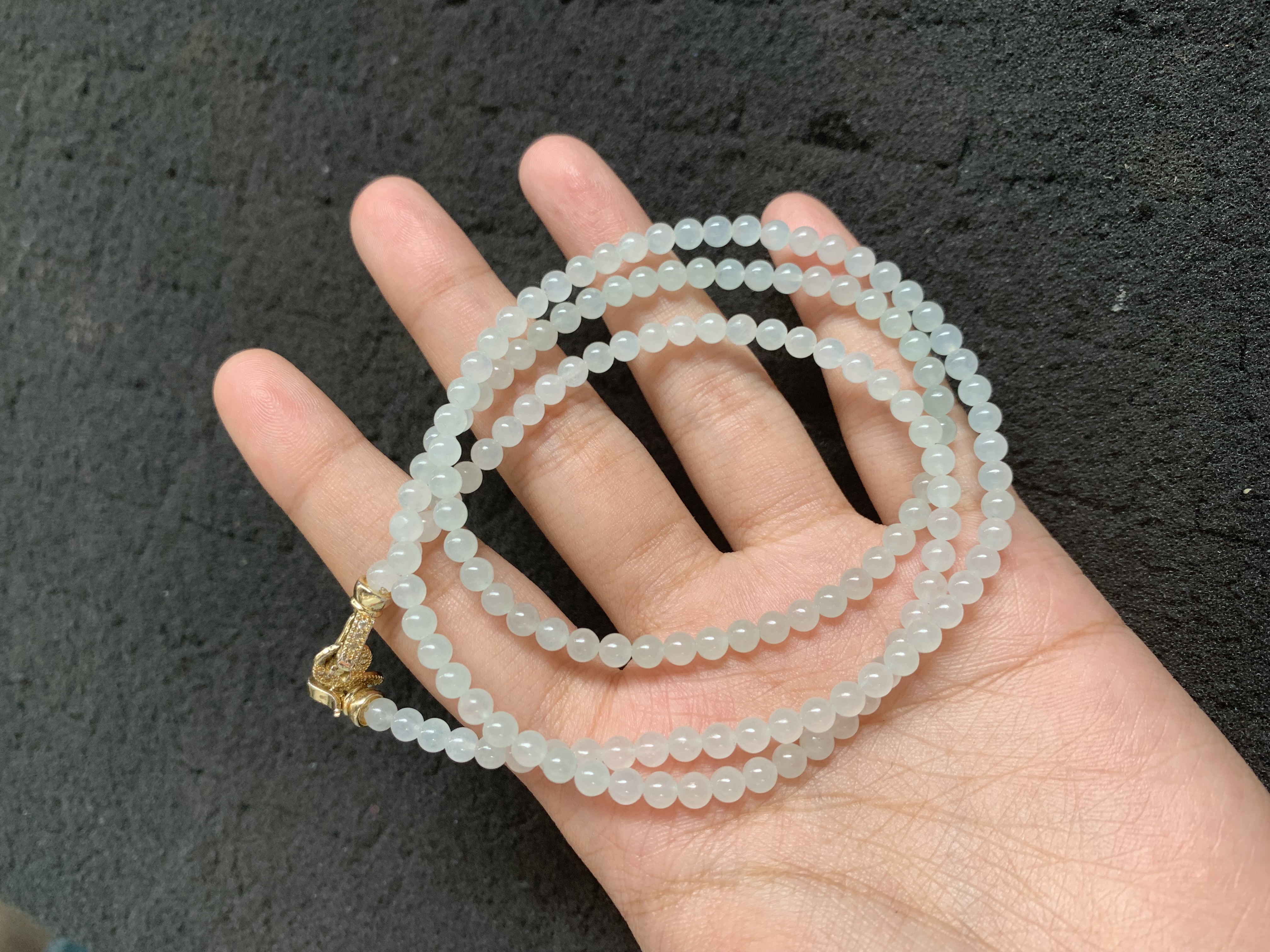 Translucent White Jade Beaded Multi-wrap Bracelet/Necklace with Gold Clasp