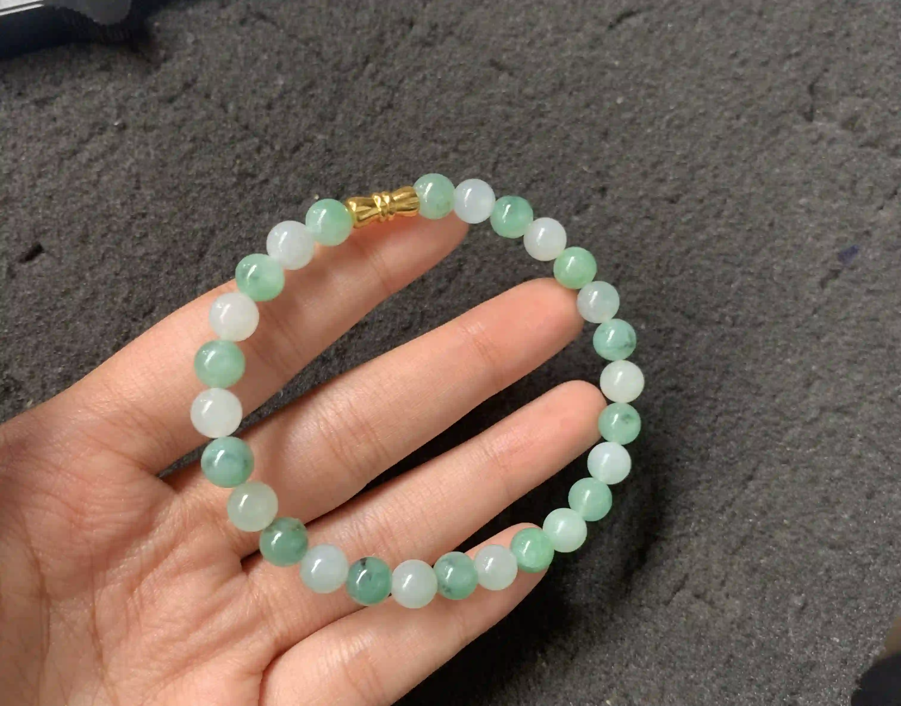   Natural Icy Green Jade Bead Bracelet, view 2 | Myanmar Jadeite reference #1770006
