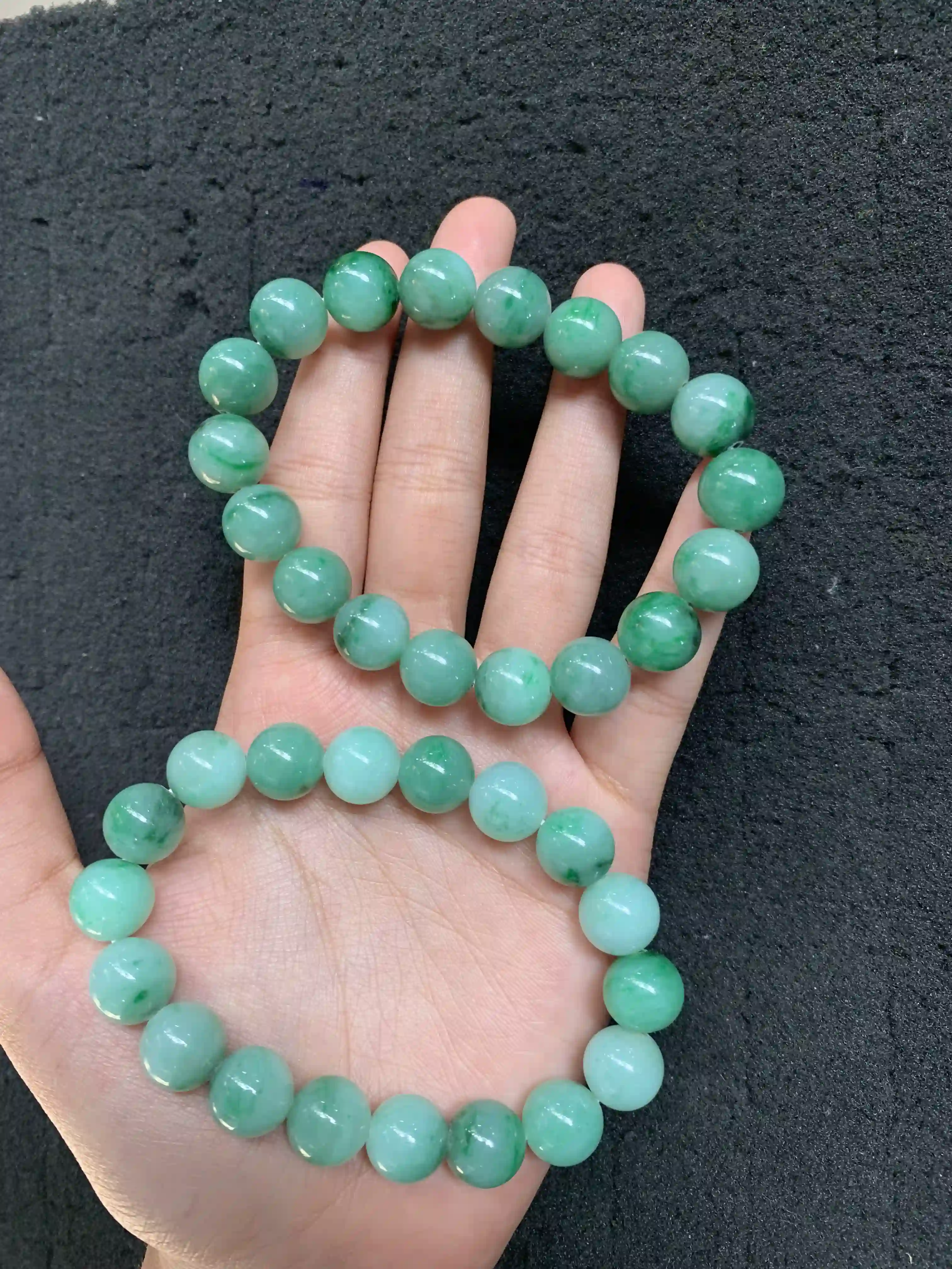 Natural Green Jade Bead Bracelet, view 2 | Myanmar Jadeite reference #1860002