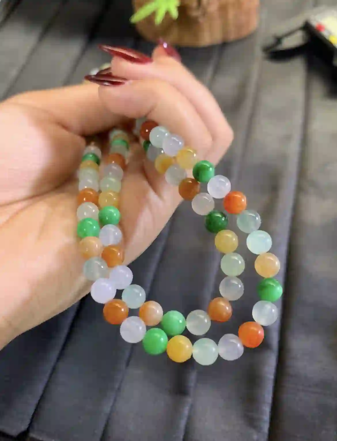  Multicolor Rainbow Jade Bead Necklace, view 2 | Myanmar Jadeite reference #2820001
