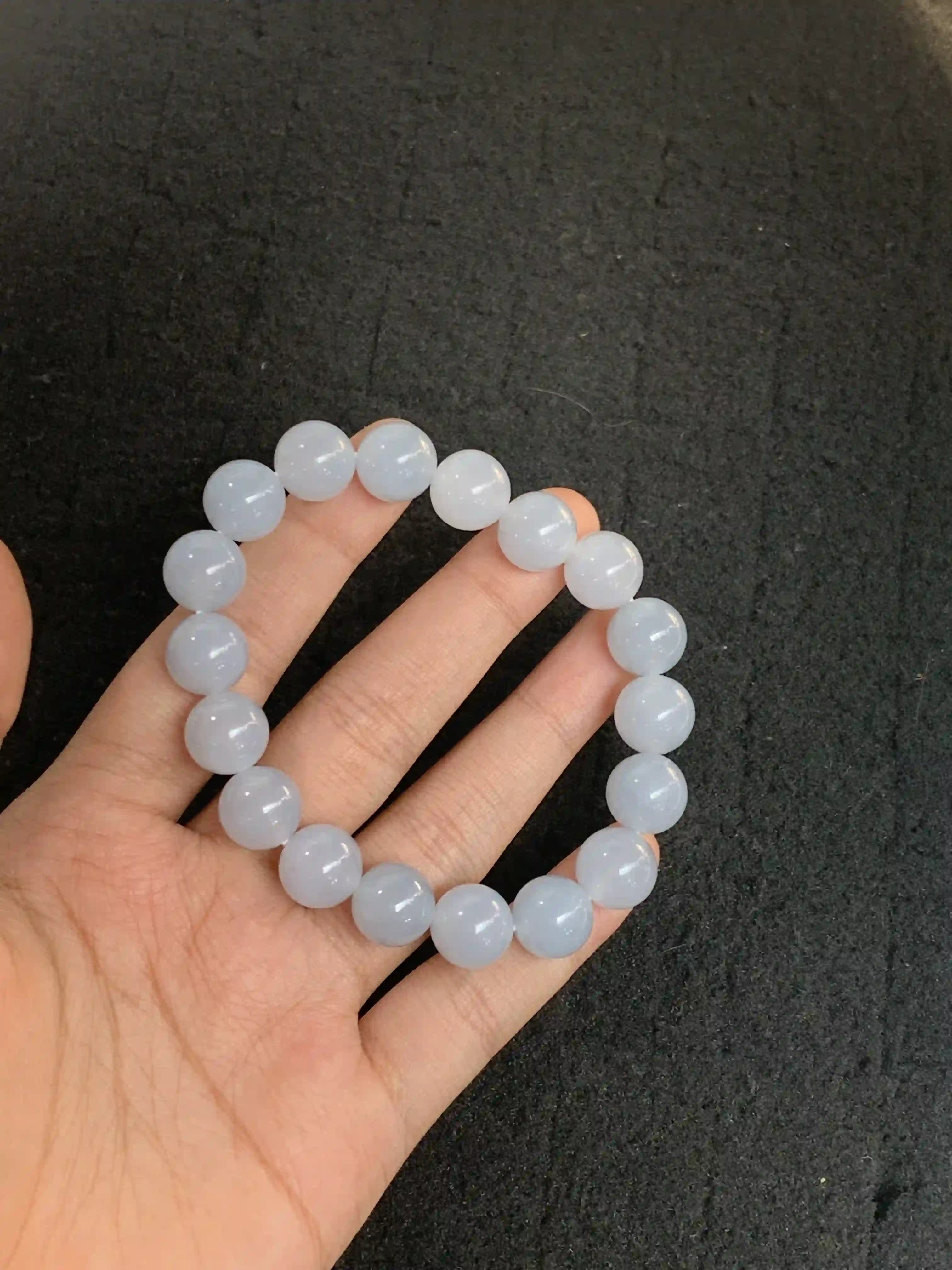 Gentle Lavender-Grey Jade Bead Bracelet | Myanmar Jadeite reference #1320010