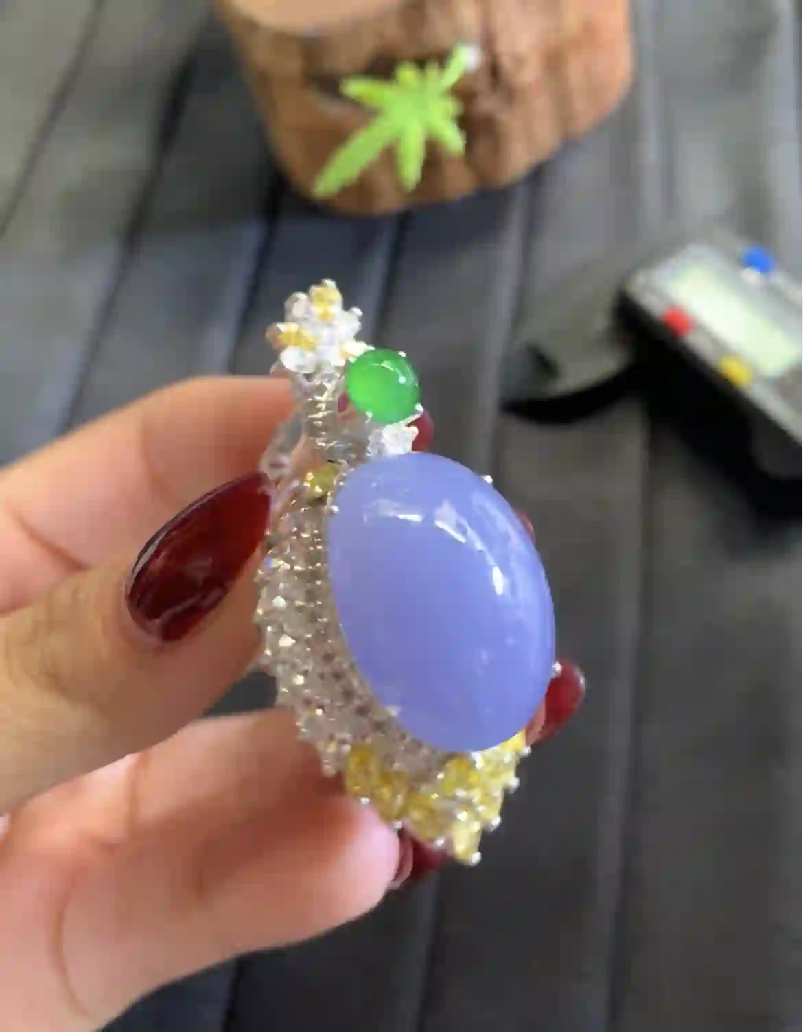  Lavender & Green Jade Statement Pendant, view 2 | Myanmar Jadeite reference #2850001