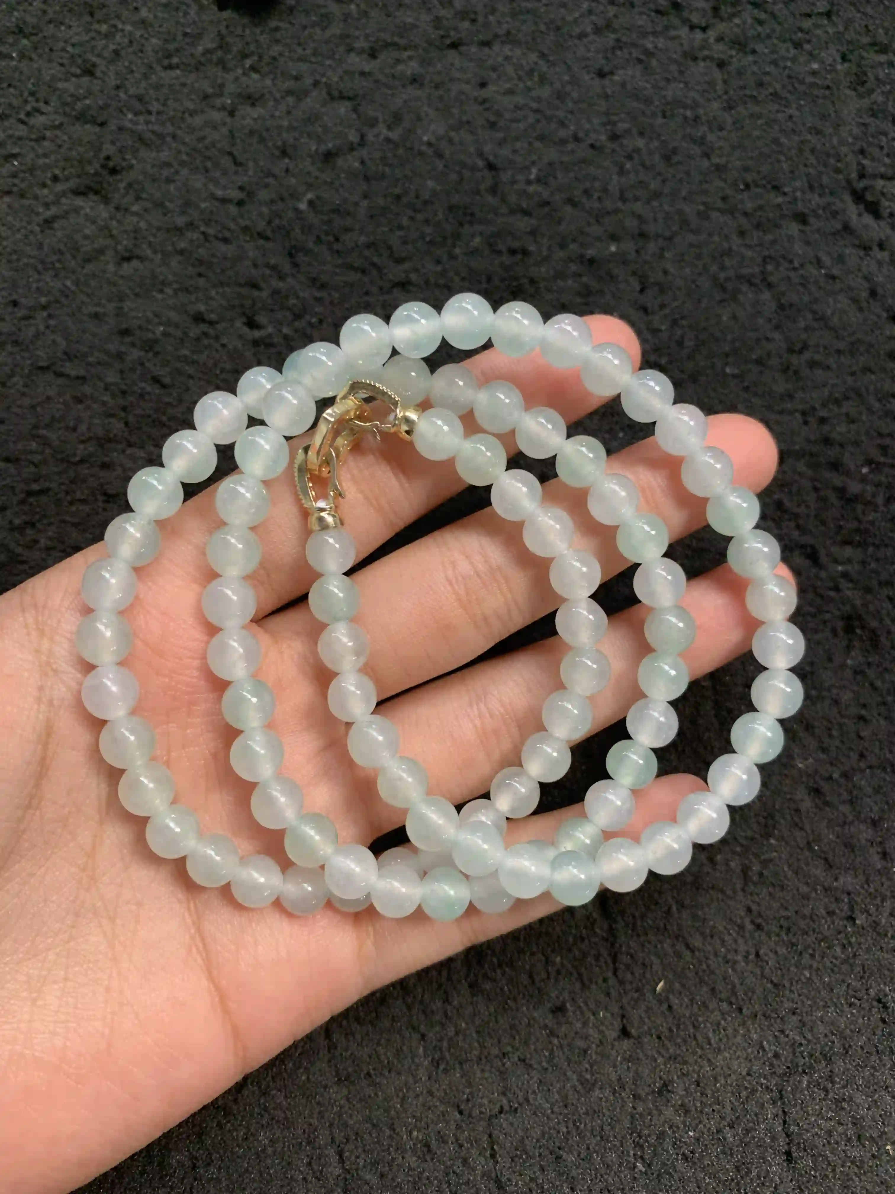   Natural Icy Light Green Jade Bead Necklace, view 2 | Myanmar Jadeite reference #1830007
