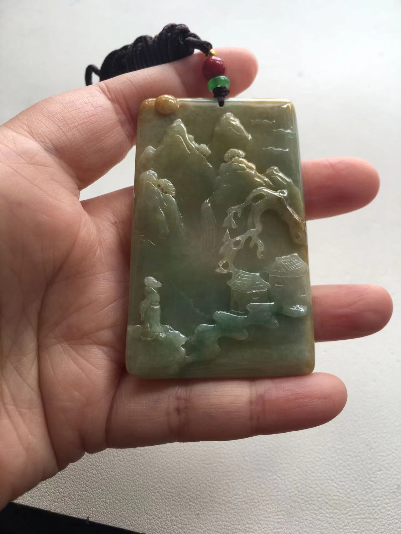   Jade Landscape Plaque Pendant - Burmese Jadeite Type A from Hpakant, Myanmar | Myanmar Jadeite