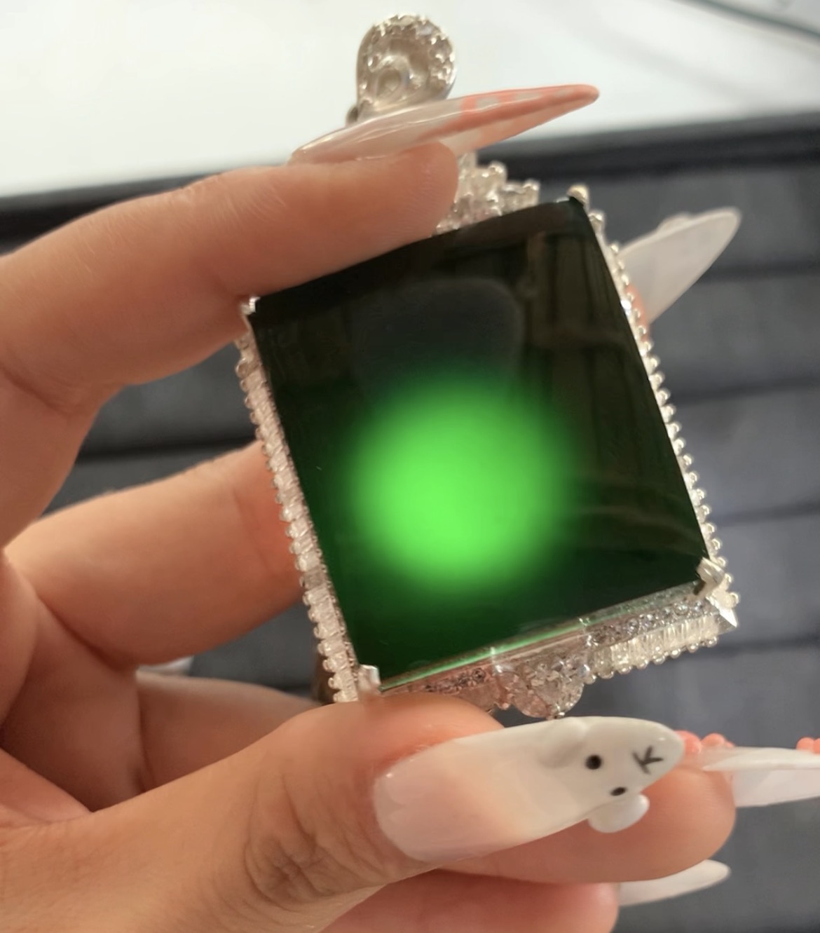 Stunning Square Green Gemstone Pendant with Sparkling Border