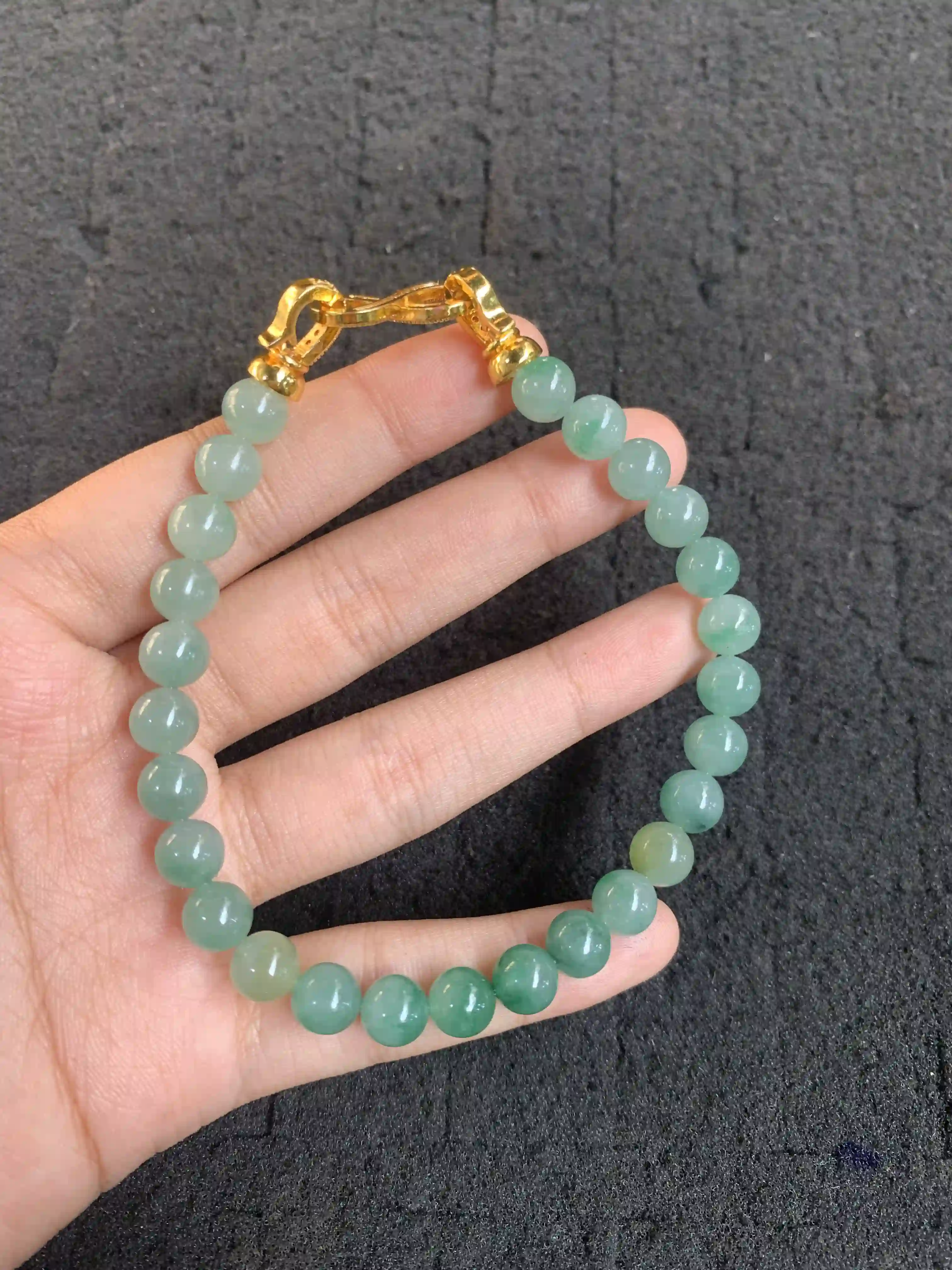 Delicate Light Green Beaded Bracelet with Embellished Gold-Toned Clasp, view 2 | Myanmar Jadeite reference #1500003