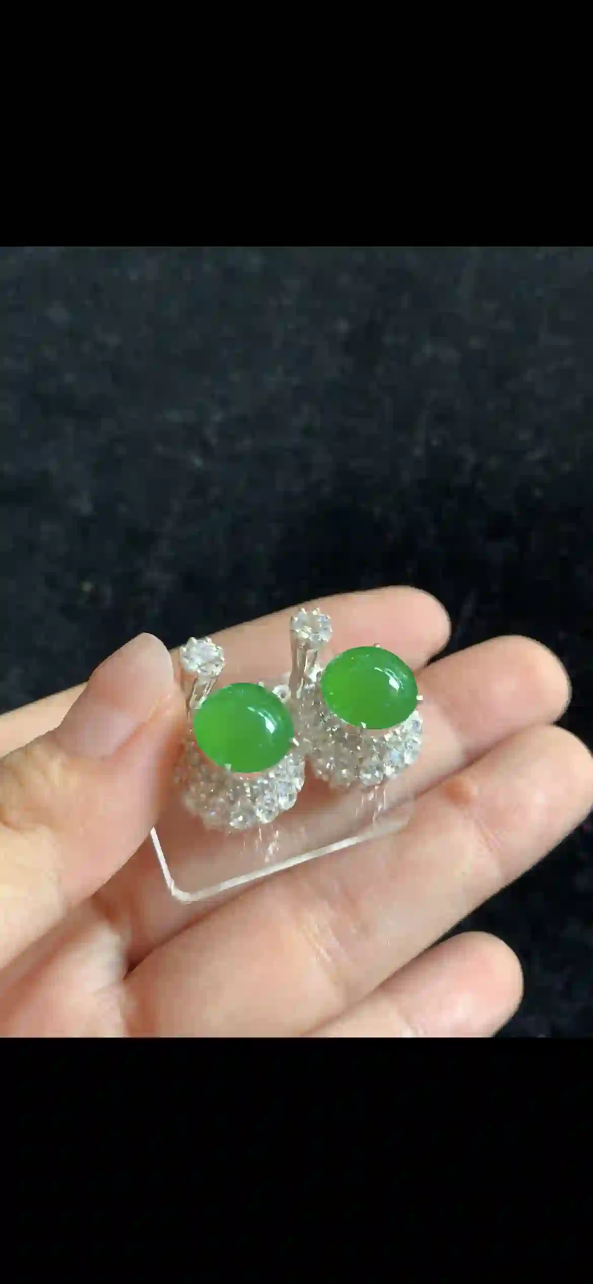 Exquisite Imperial Green Jade & Diamond Halo Earrings — Perfectly Matched Pair | Myanmar Jadeite reference #34080001