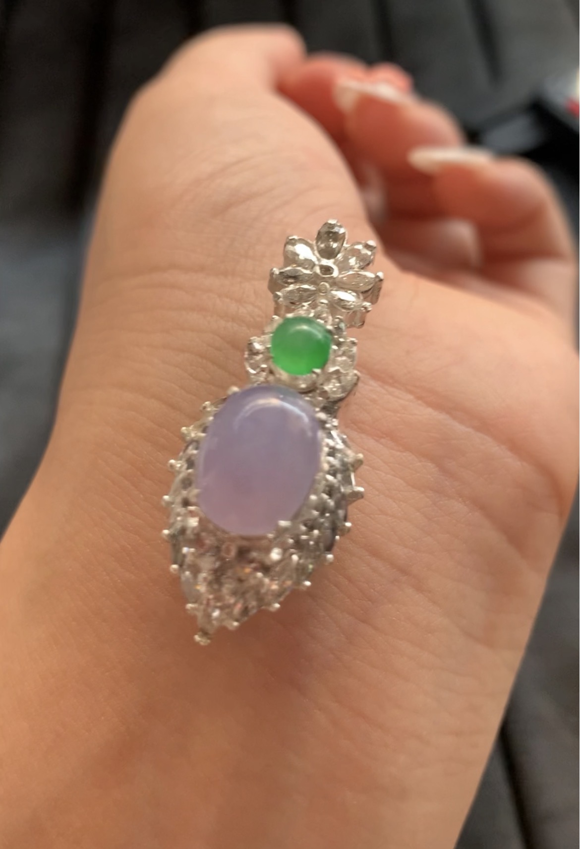 Elegant Lavender and Green Jade Pendant - Burmese Jadeite from Myanmar