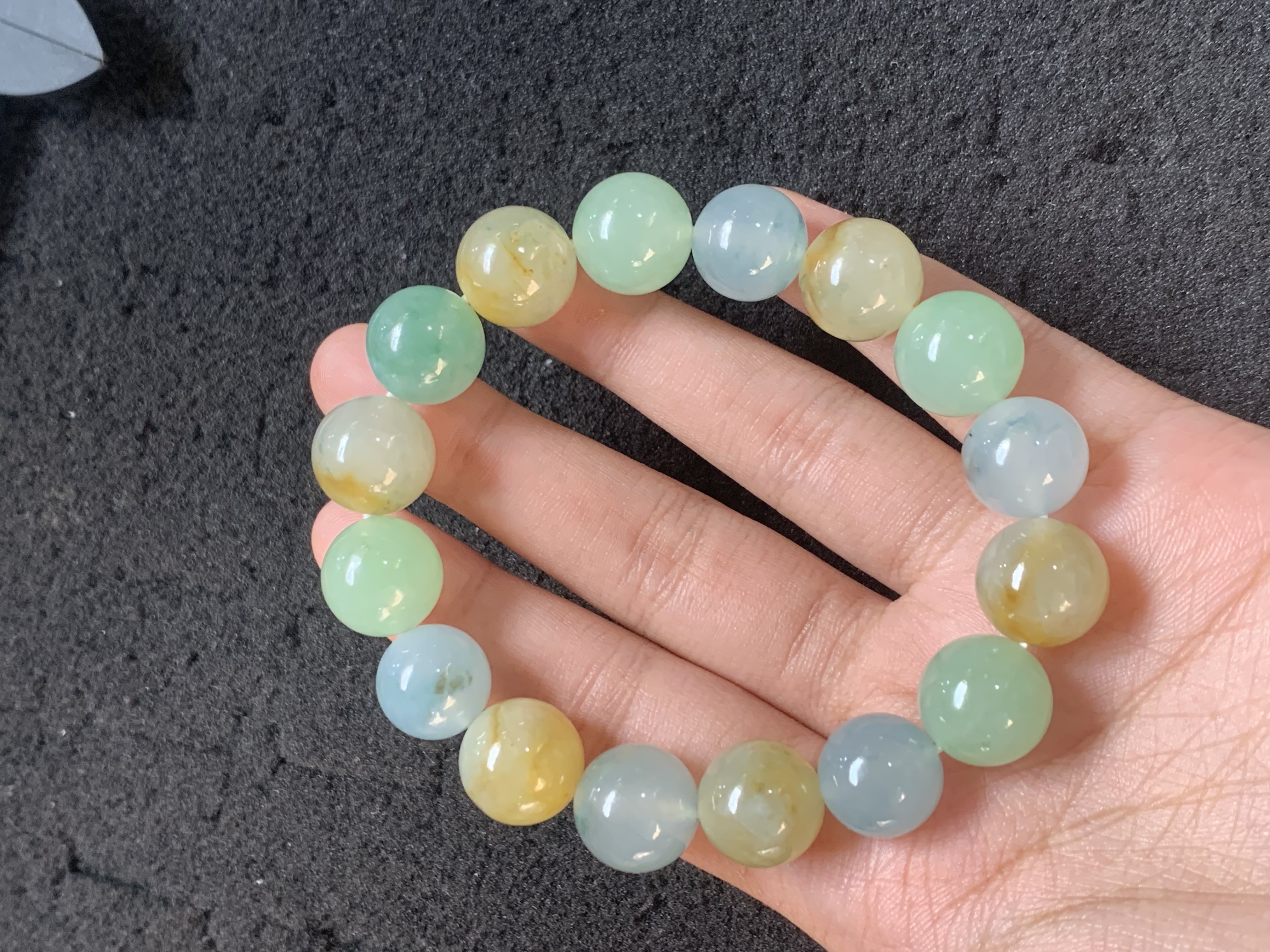 Colorful Jadeite Beaded Bracelet with Mixed Hues - Burmese Jadeite from Myanmar