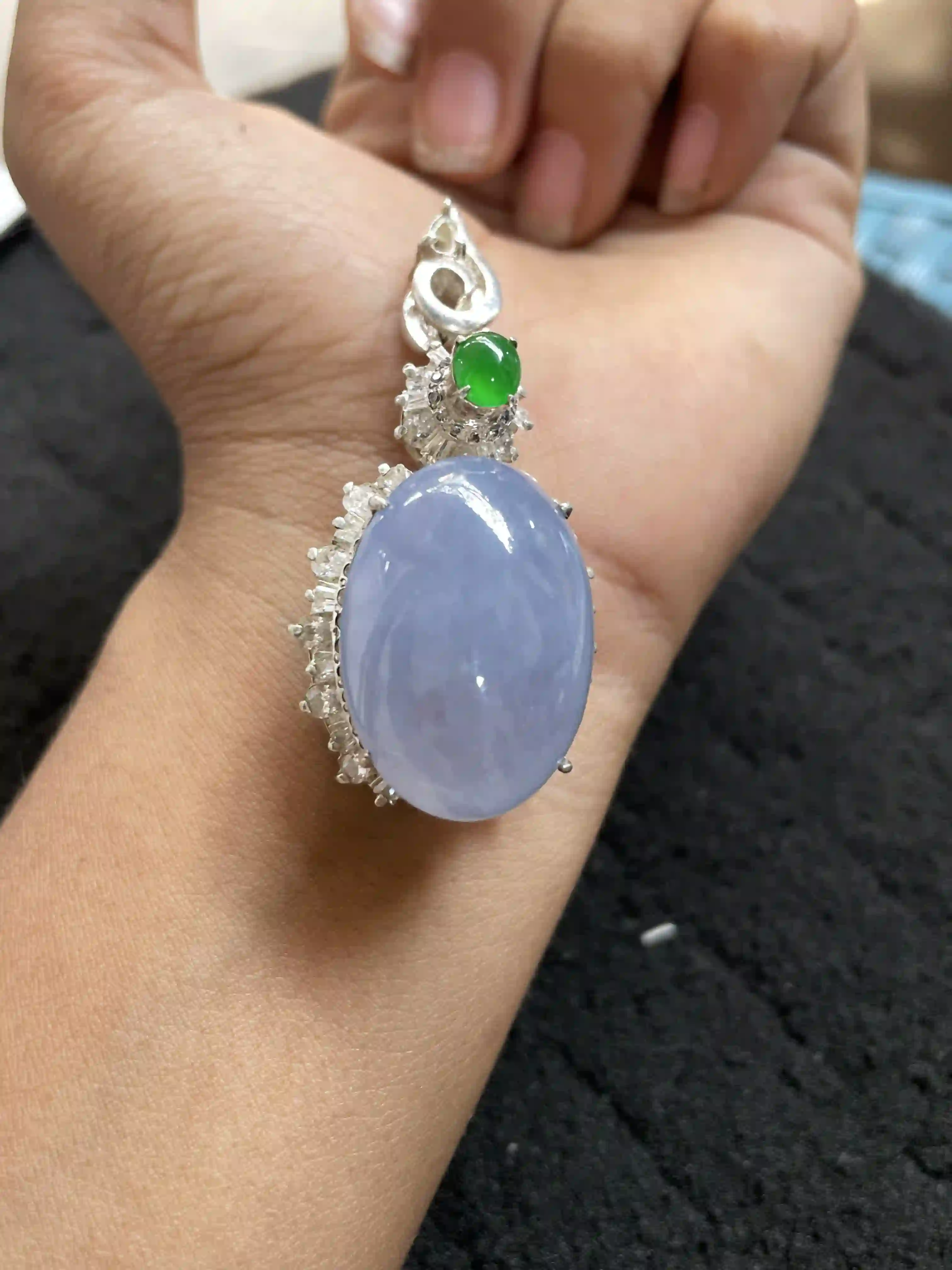  Elegant Large Lavender Gemstone Pendant with Green Accent | Myanmar Jadeite reference #1140003
