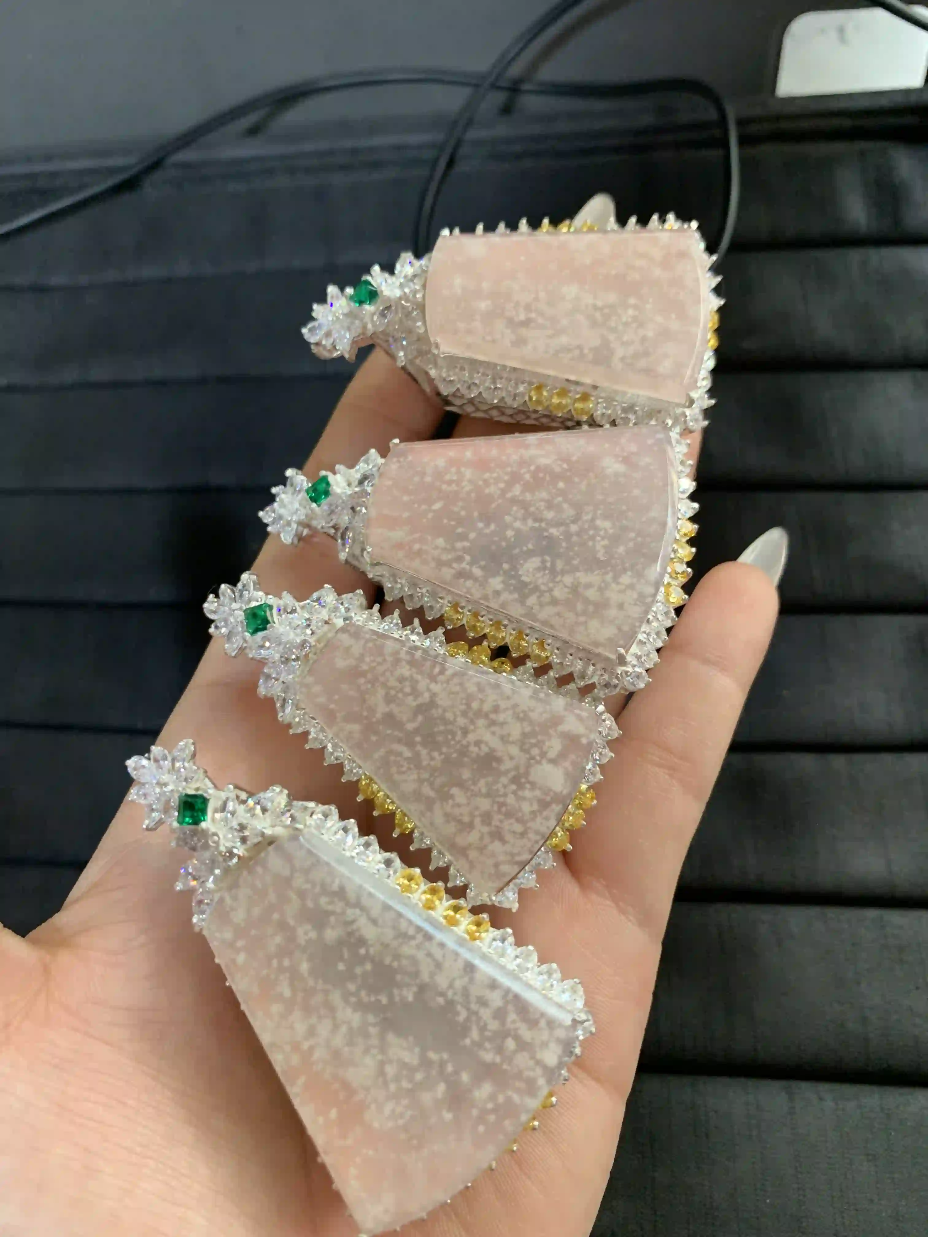 Collection of Pink Speckled Gem Pendants with Embellished Settings  | Myanmar Jadeite reference #1350004
