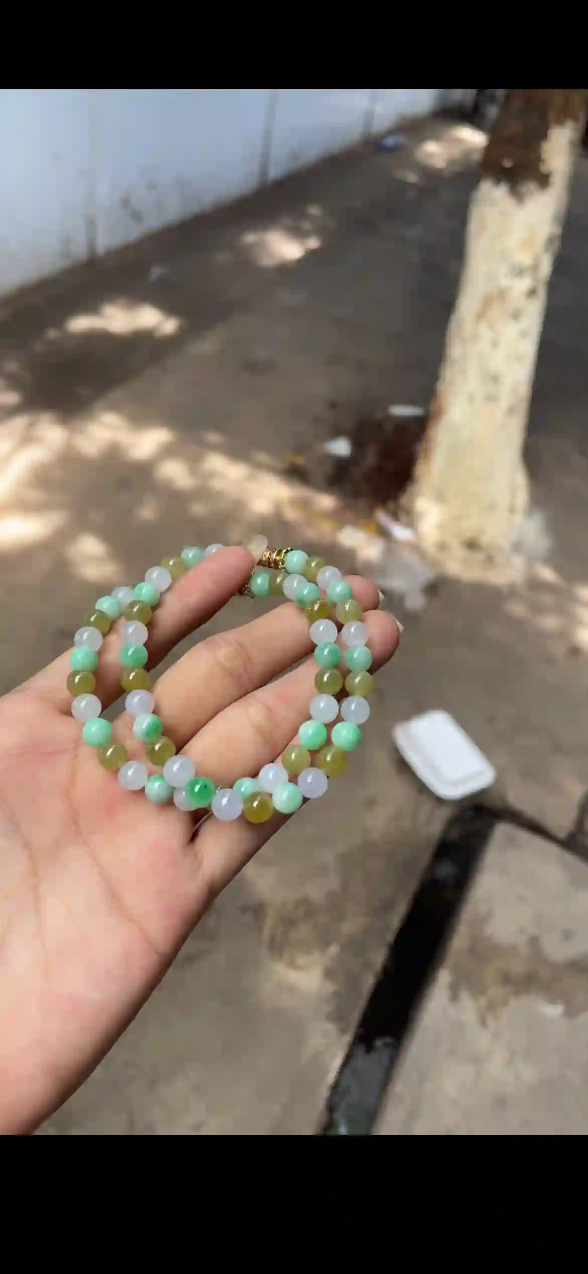Natural Tri‑Color Jadeite Bead Double‑Strand Bracelet | Myanmar Jadeite reference #24780001