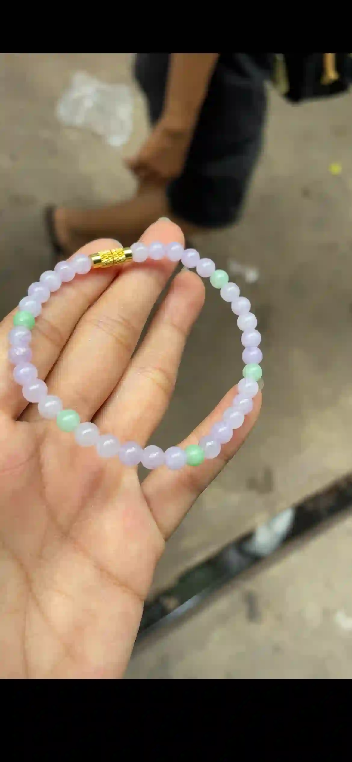 Icy Lavender & Apple Green Jadeite Bead Bracelet | Myanmar Jadeite reference #11700001