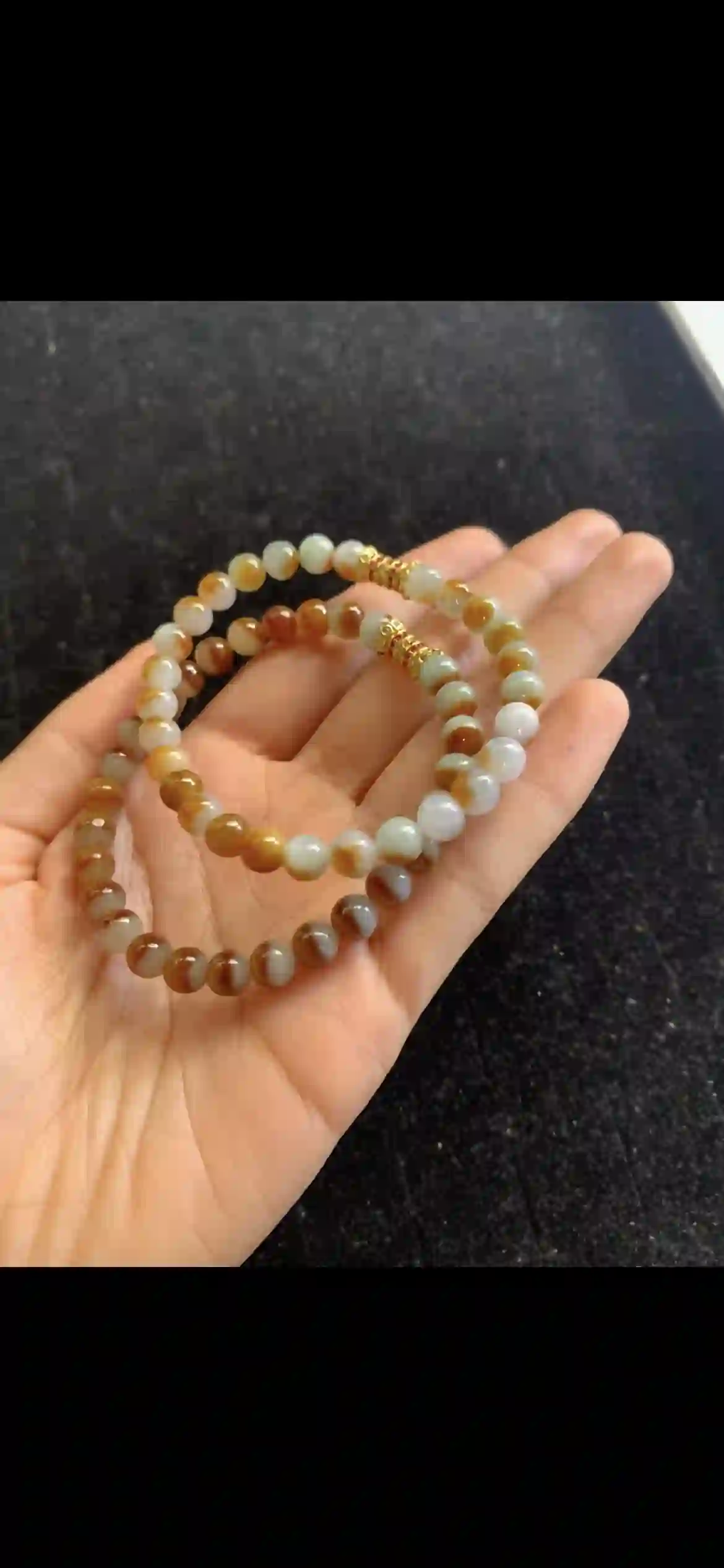 Exquisite Two-Tone Red Jadeite Beaded Double Strand Bracelet with Gilded Accents, view 2 | Myanmar Jadeite reference #23520001