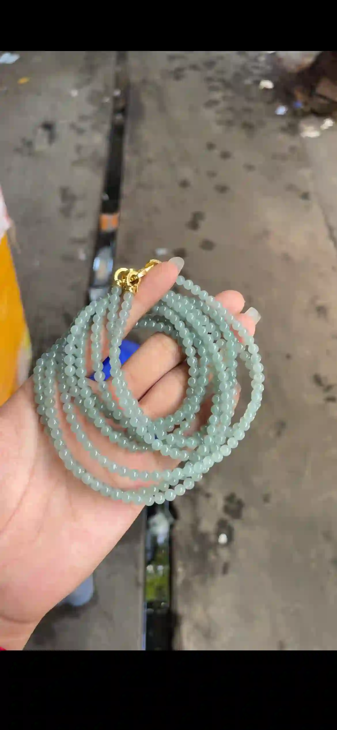 Icy Pale Blue-Green Jade Bead Multi-Strand Set with Gold Clasps, view 2 | Myanmar Jadeite reference #19290001