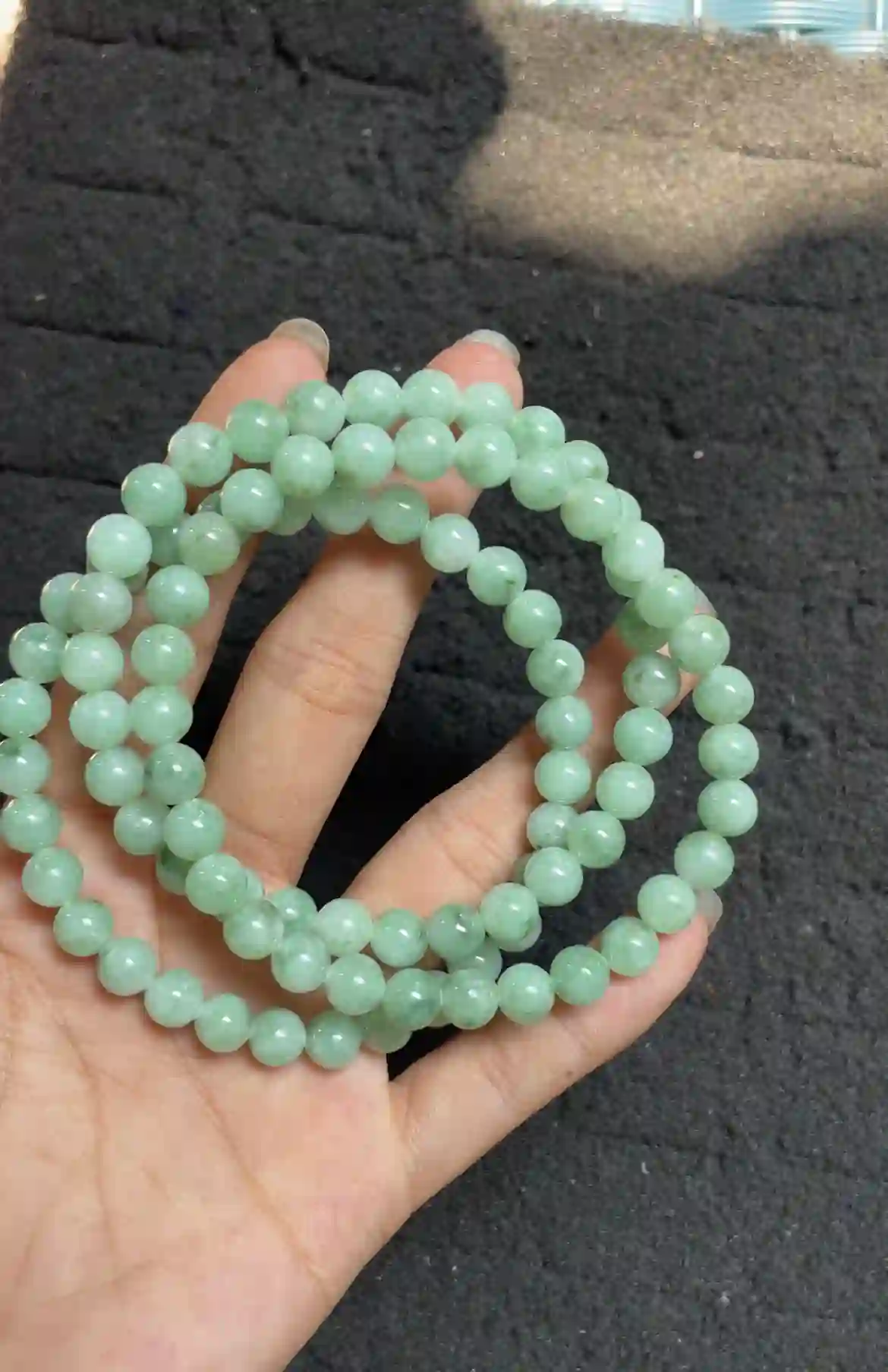 Icy Green Floating Pattern Jadeite Long Beaded Necklace | Myanmar Jadeite reference #3870002