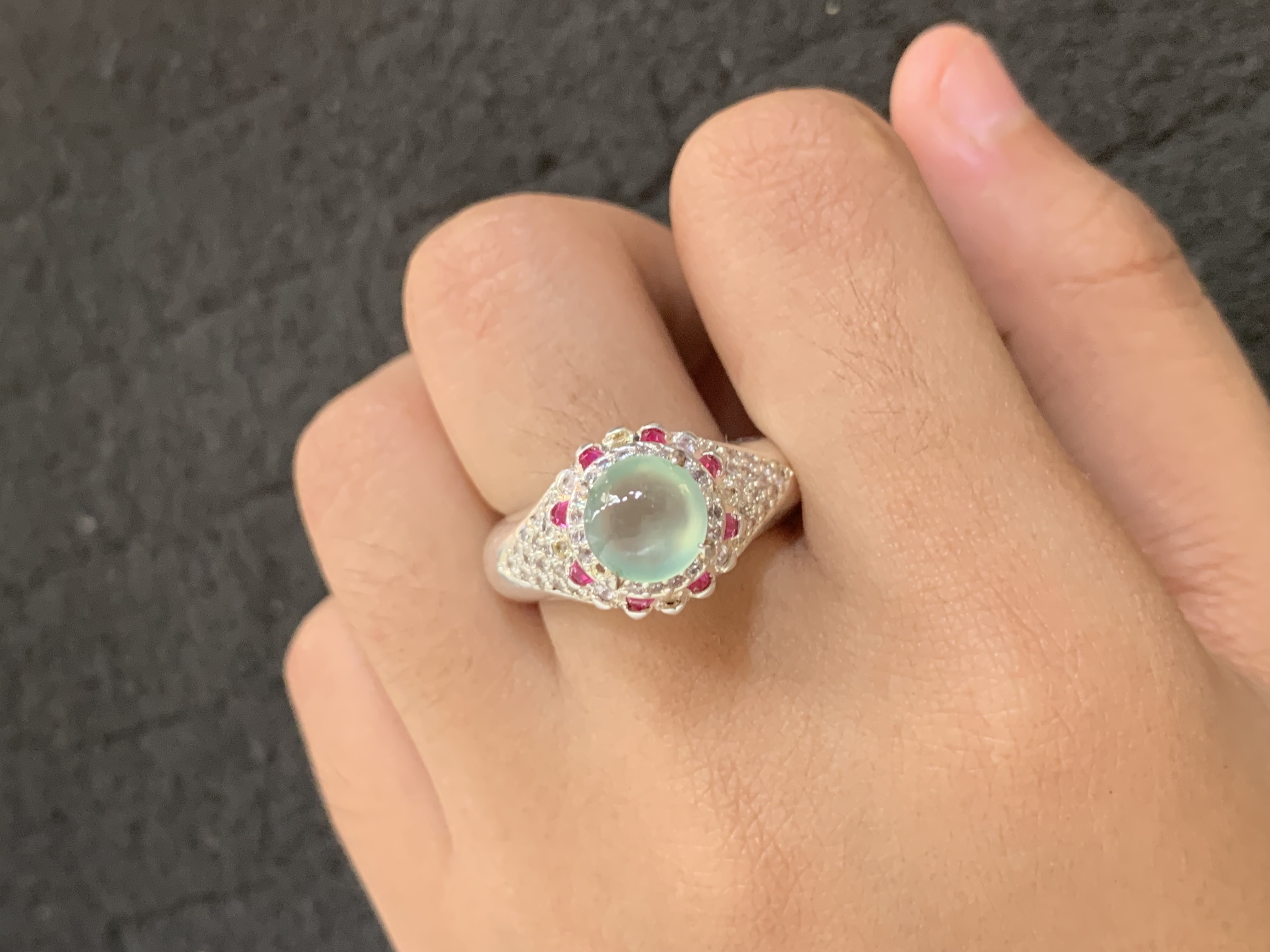 Icy Jade Ring with Ruby Accents - Burmese Jadeite Type A from Hpakant, Myanmar | Myanmar Jadeite