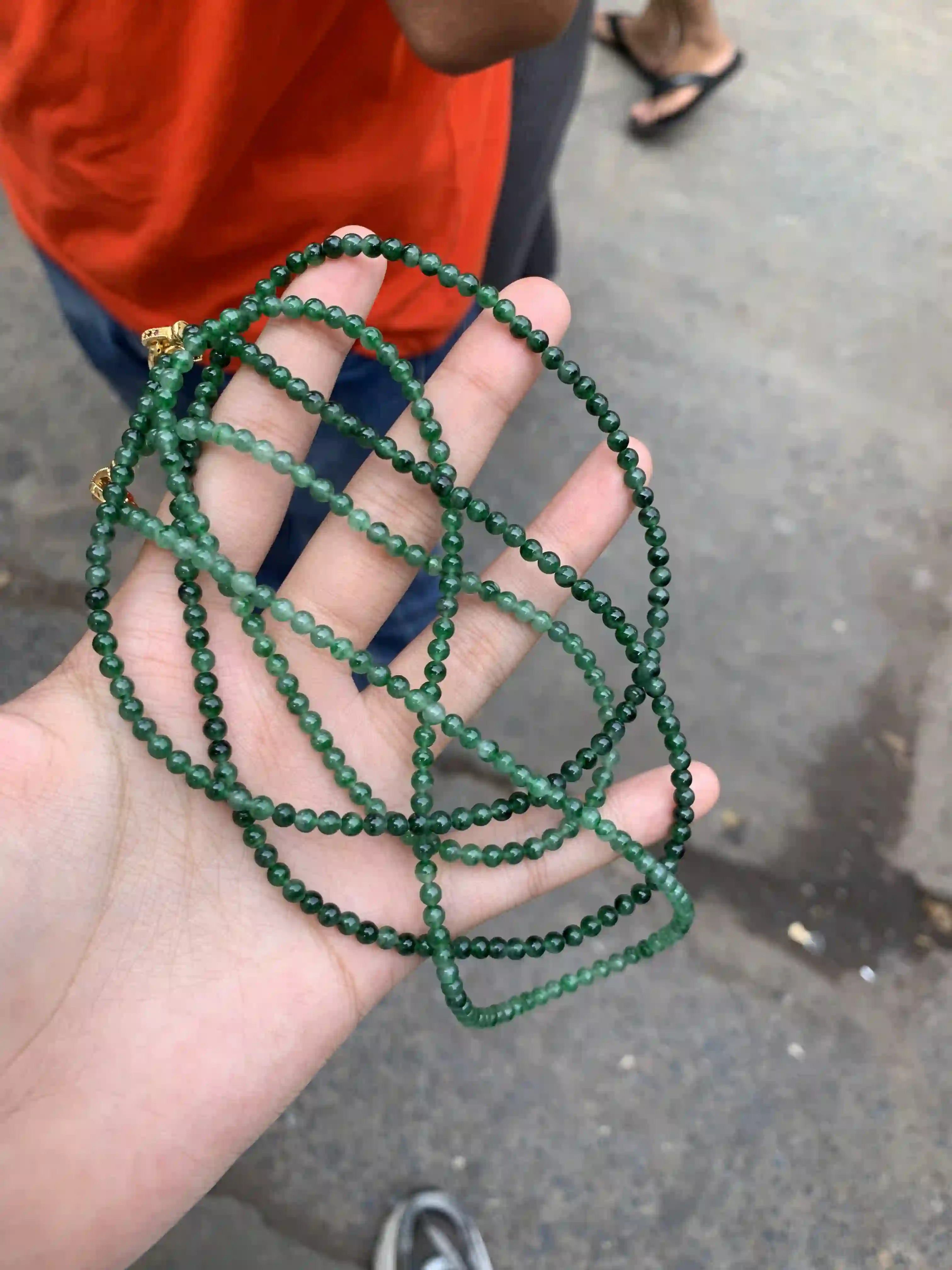 Natural Deep Green Jade Bead Necklace | Myanmar Jadeite reference #1800001