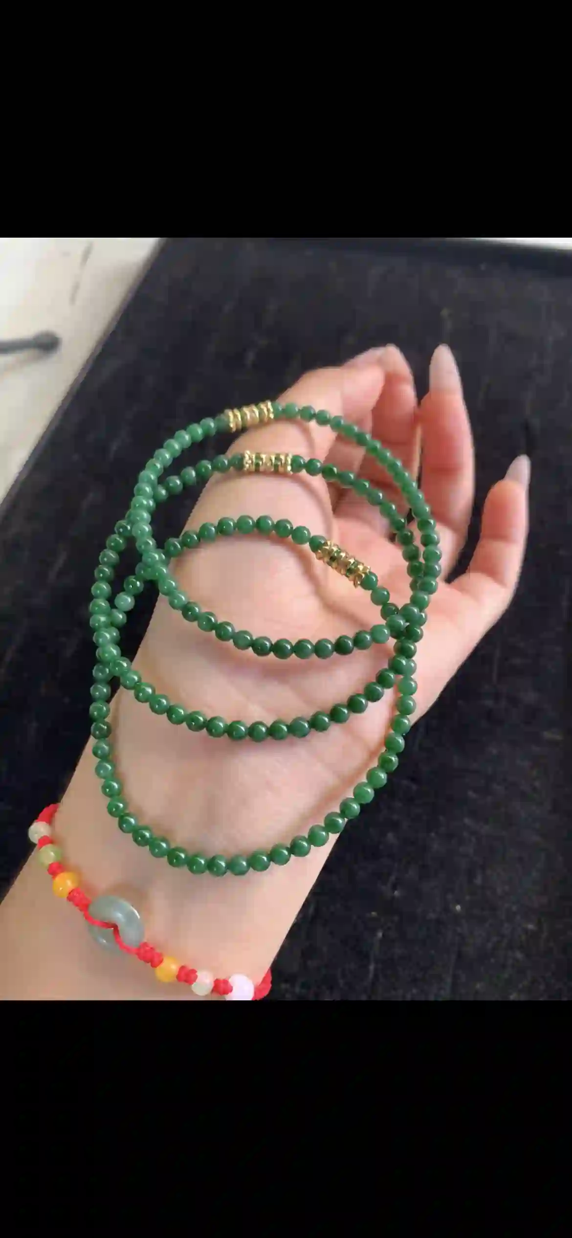 Rich Emerald Green Jade Multi-Wrap Beaded Bracelet with Gold Accent Spacers | Myanmar Jadeite reference #22680001