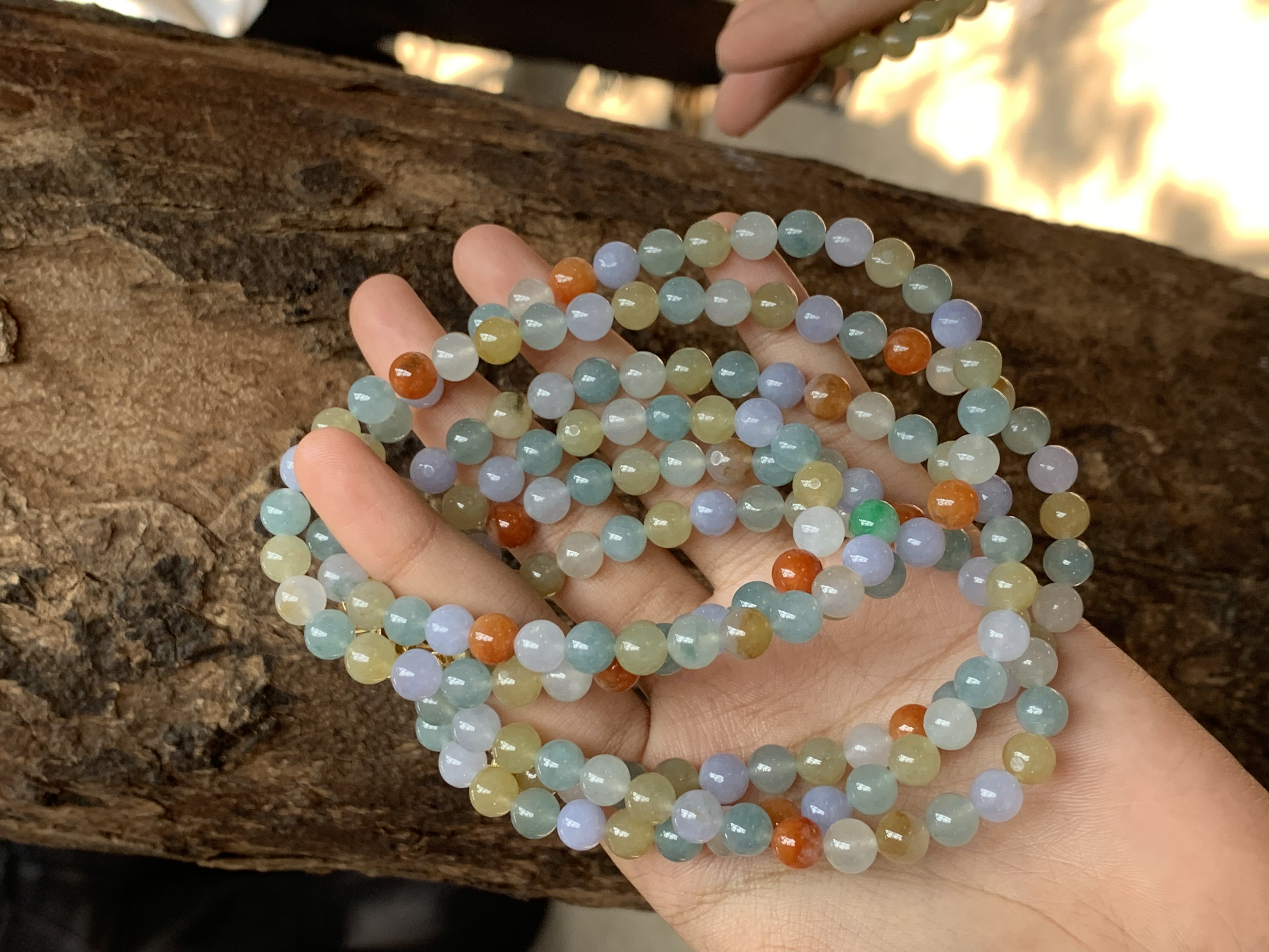 Multicolor Natural Jadeite Bead Bracelet - Burmese Jadeite from Myanmar