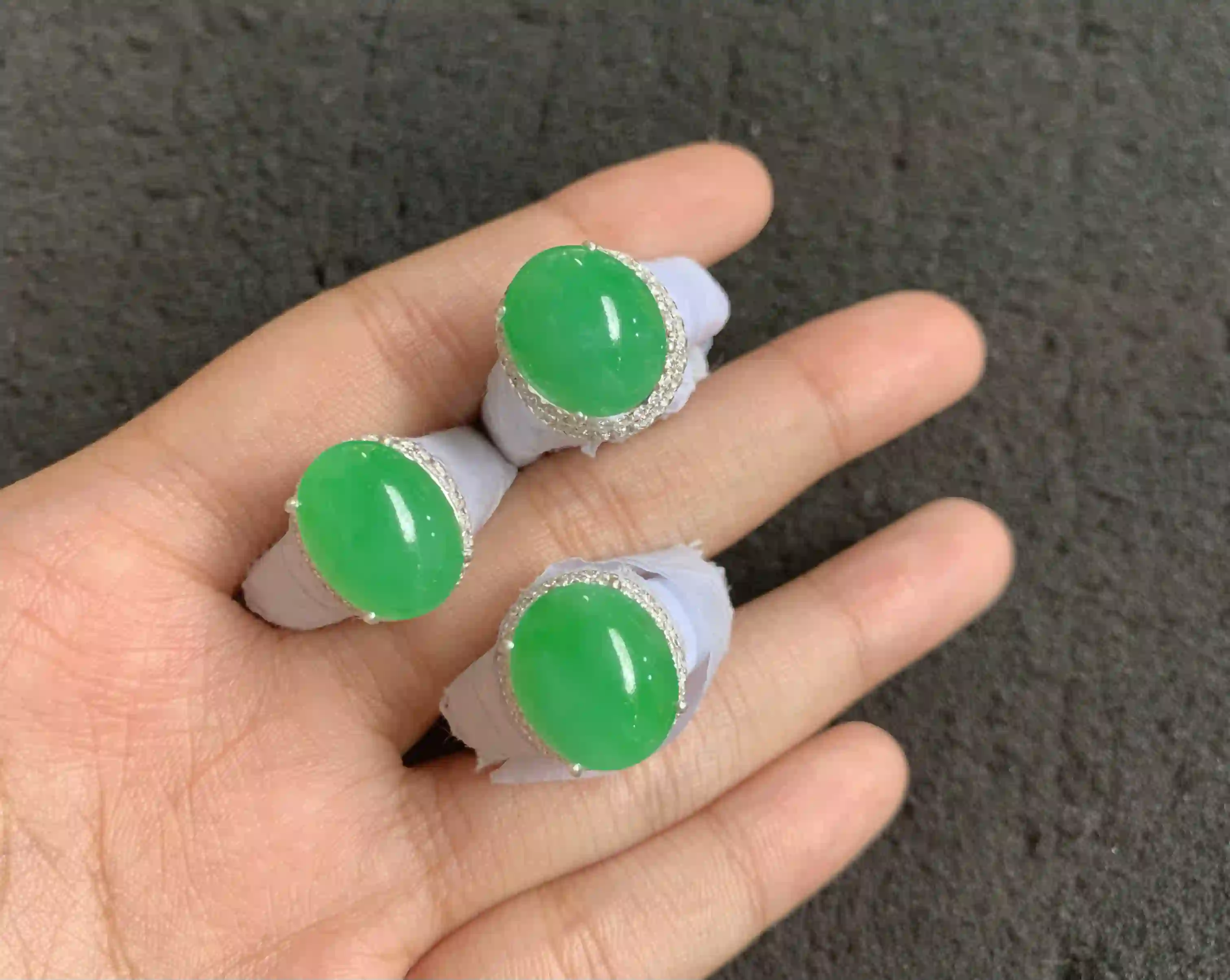  Green Jade Silver Ring  | Myanmar Jadeite reference #60005