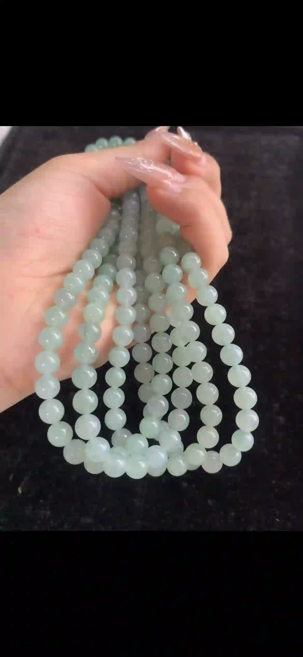 Pale Icy Green Jade Beaded Necklace — Smooth Round Gemstone Strand, view 2 | Myanmar Jadeite reference #29520001