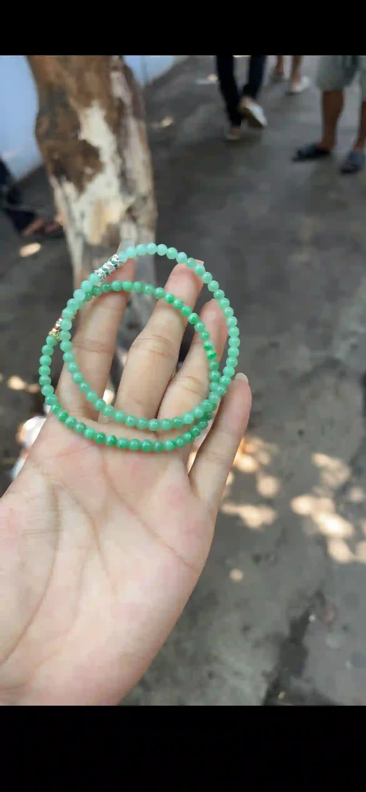 Dual-Tone Green Jade Beaded Long Necklace — Delicate Small Bead Strand with Accent Spacers | Myanmar Jadeite reference #28560001