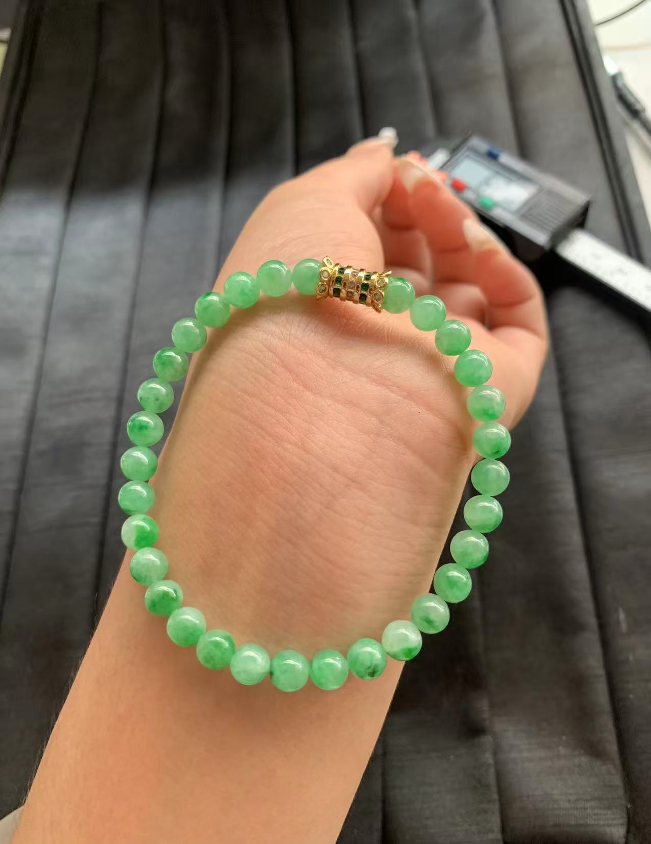Natural Green Jade Bead Bracelet - Burmese Jadeite from Myanmar
