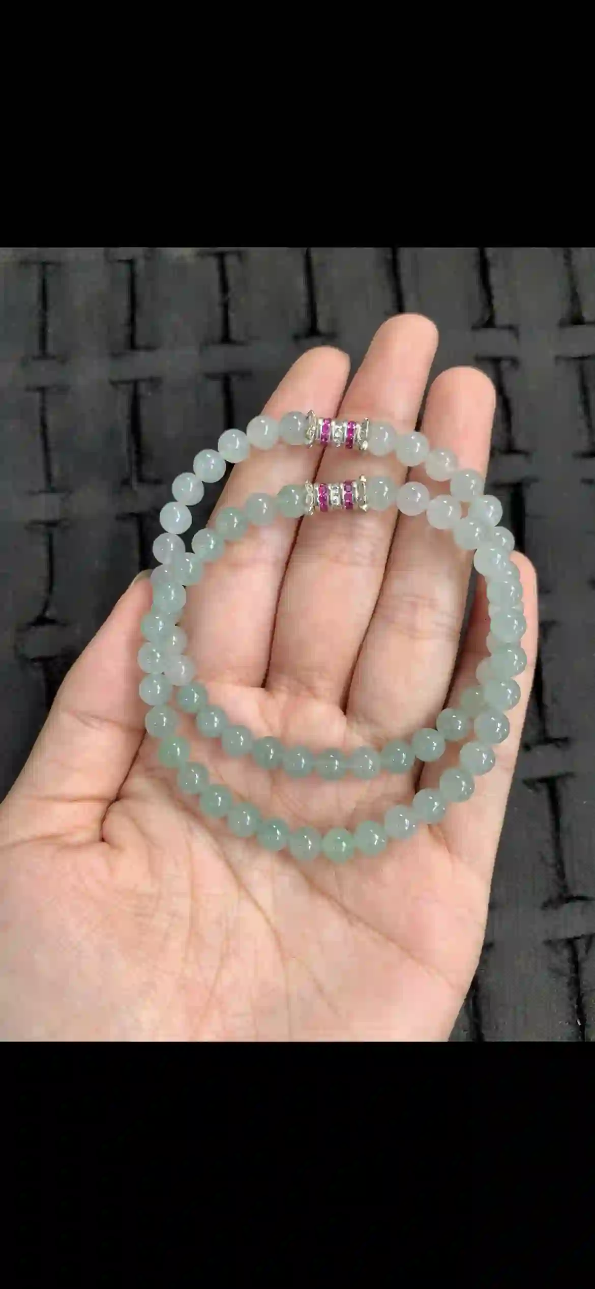 Icy Pale Green Jadeite Double-Loop Beaded Bracelet, view 2 | Myanmar Jadeite reference #11910001