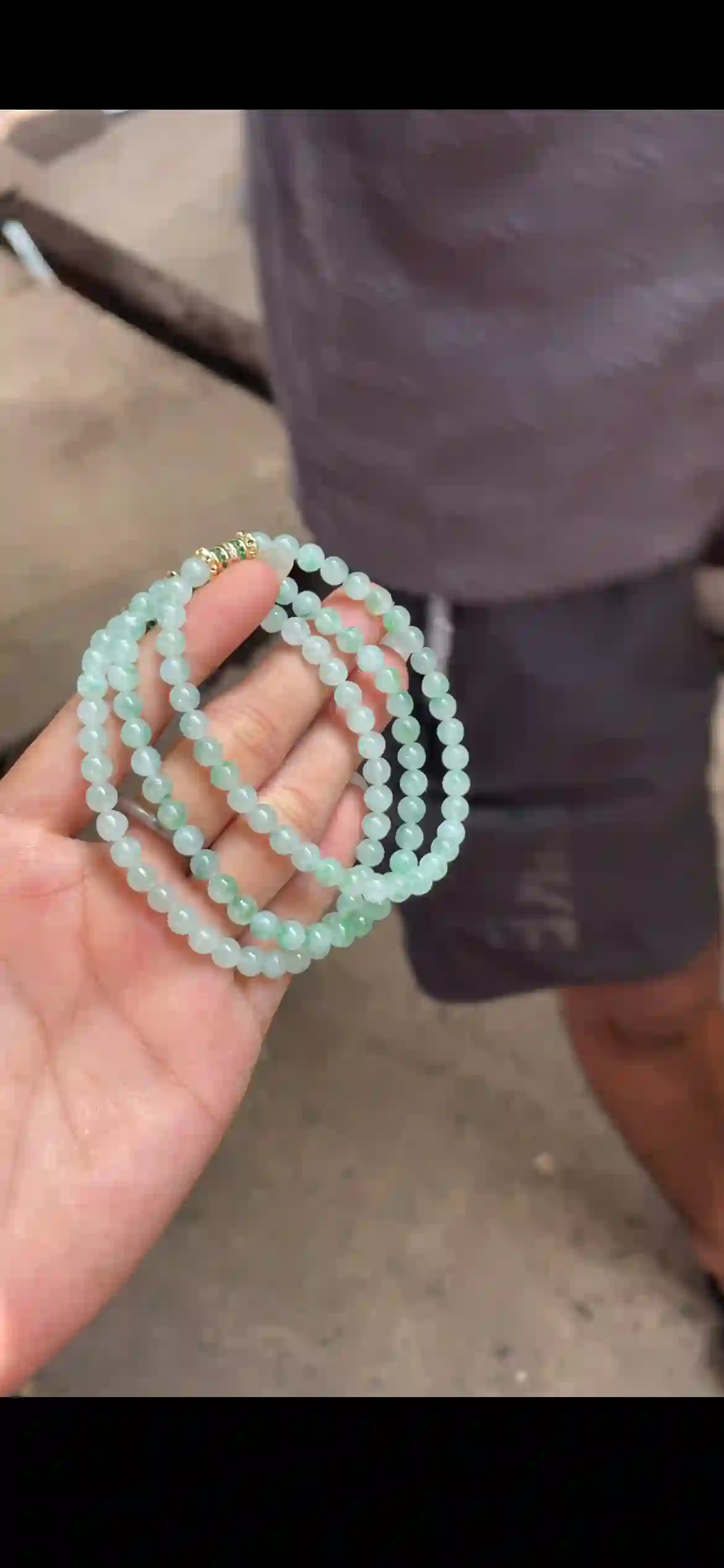Icy Mint Green Jade Bead Double-Strand Bracelet with Gold & Emerald Accent Spacers | Myanmar Jadeite reference #21540001