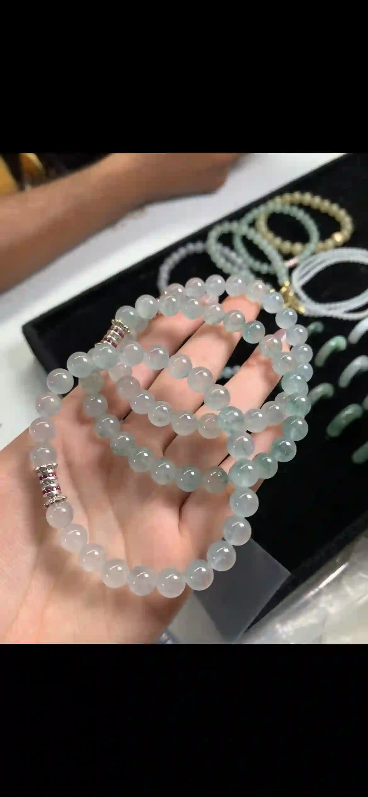 Icy Floating Pattern Green Jadeite Multi‑Wrap Necklace, view 2 | Myanmar Jadeite reference #11610001