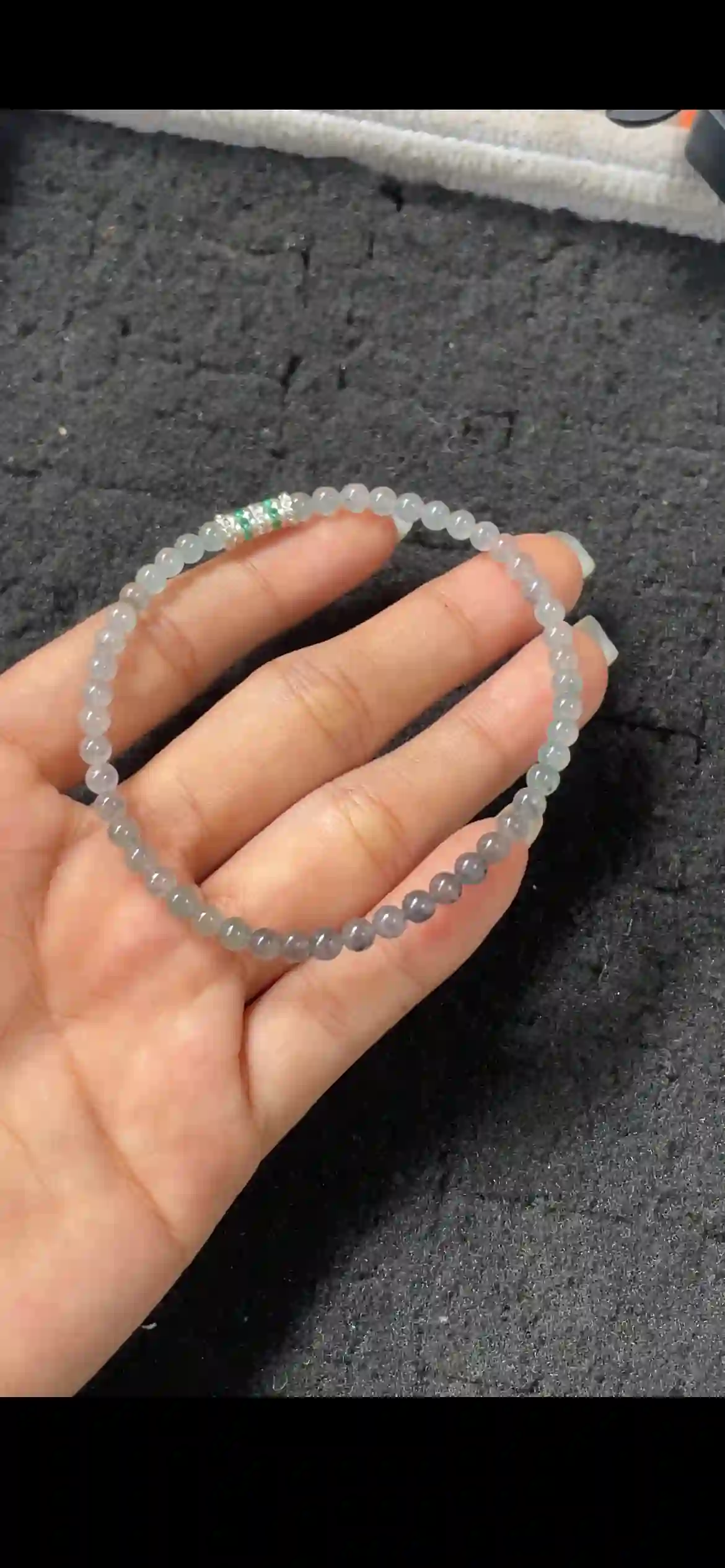 Icy Grayish Blue-Green Gradient Jadeite Bead Bracelet, view 2 | Myanmar Jadeite reference #15960001