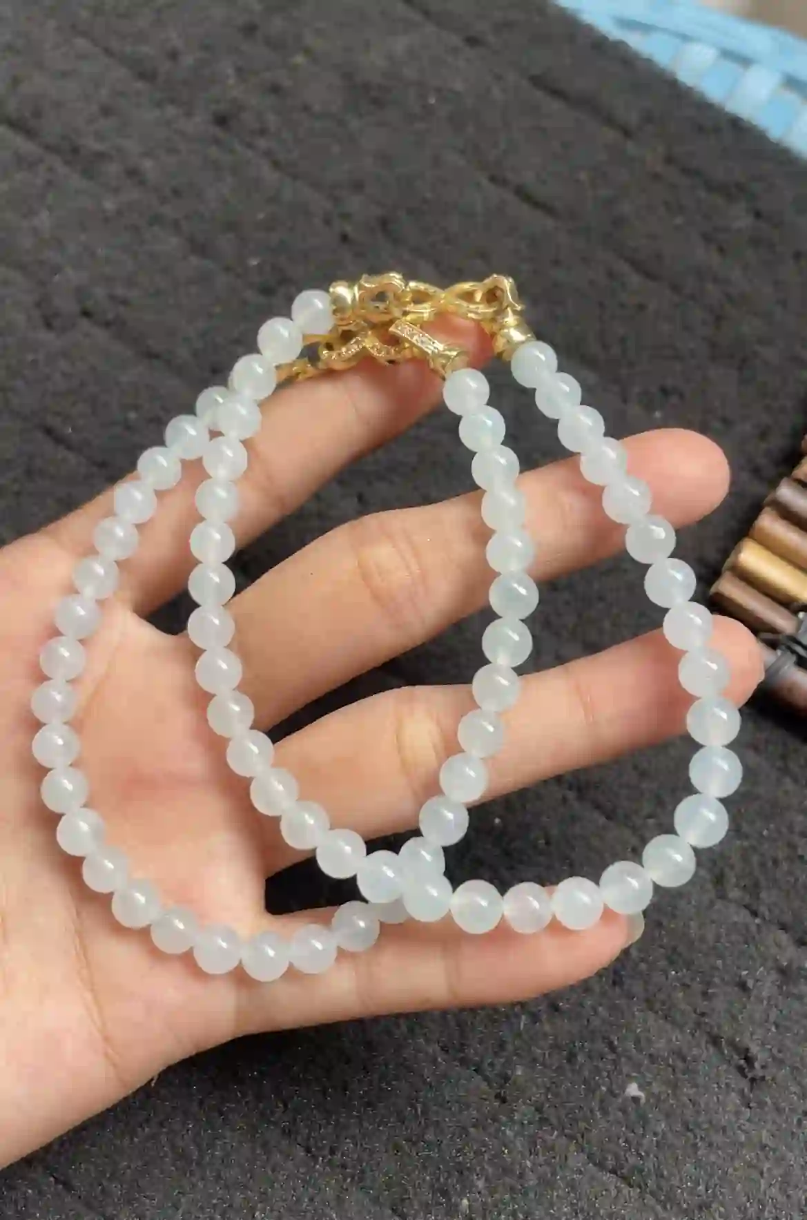 Natural Icy White Jade Beaded Necklace, view 2 | Myanmar Jadeite reference #2340002