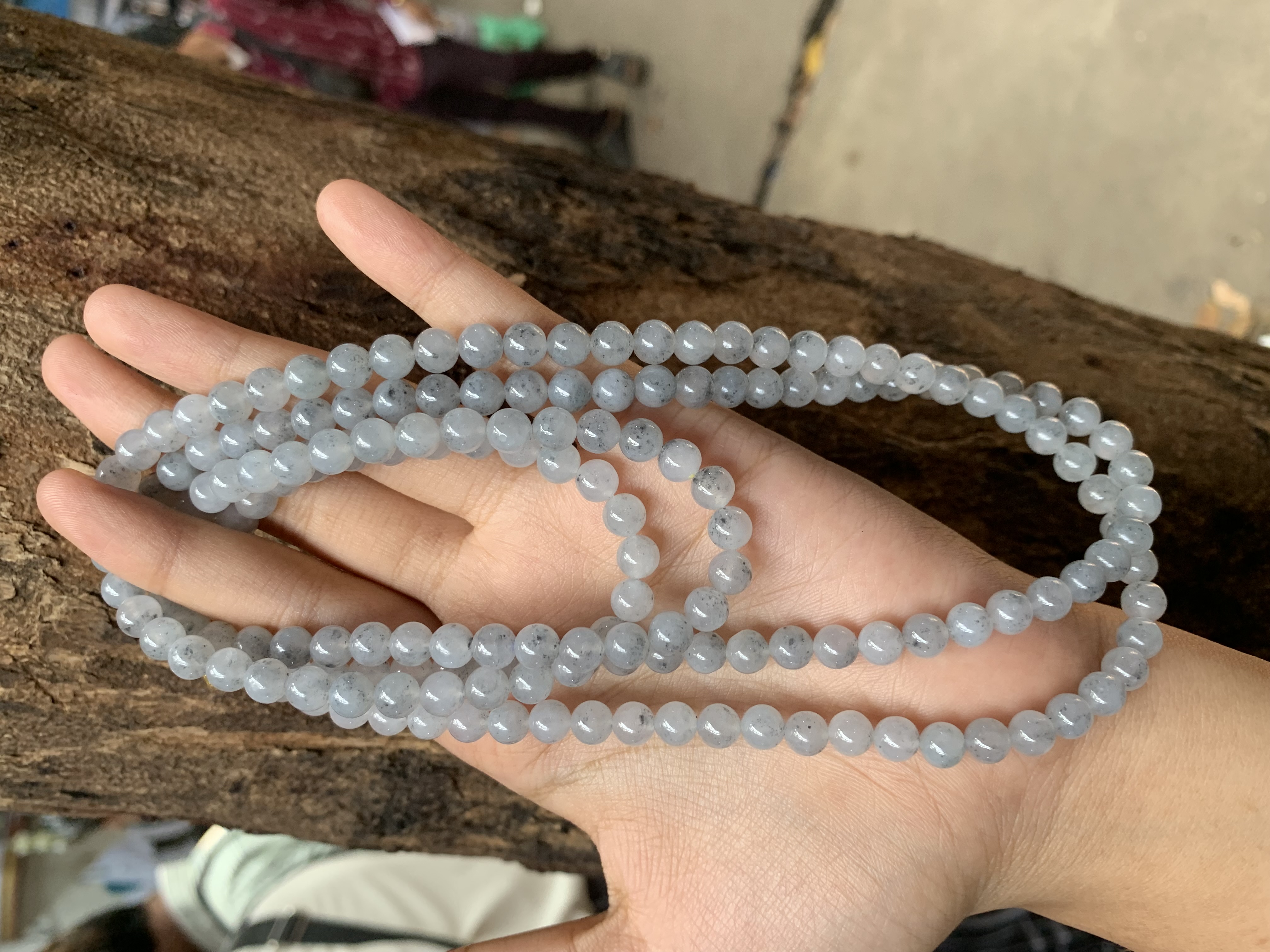 Natural Black Ice Jade Bead Necklace Natural Black Ice Jade Bead Necklace - Burmese Jadeite from Myanmar